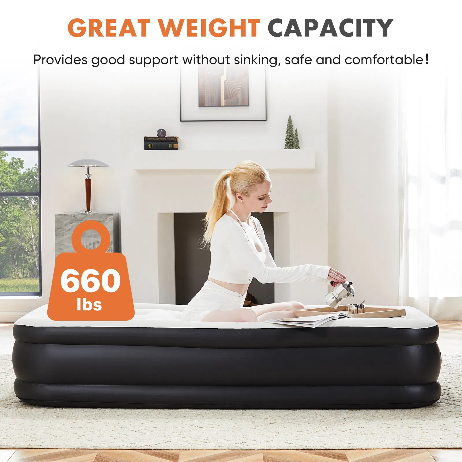 Air Mattress - 18" Inflatable Blow Up Mattress Airbed with Built-in High Capacity Pump, Double Height, Adjustable, Non-Slip Bottom Design photo 5