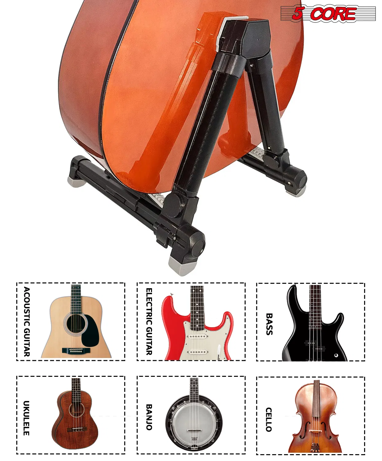 5 Core Guitar Stand Floor Adjustable Aluminum Alloy A Frame Universal Folding Acoustic Electric Bass Mandolin Banjo Violin Stands For On Stage Studio photo 5