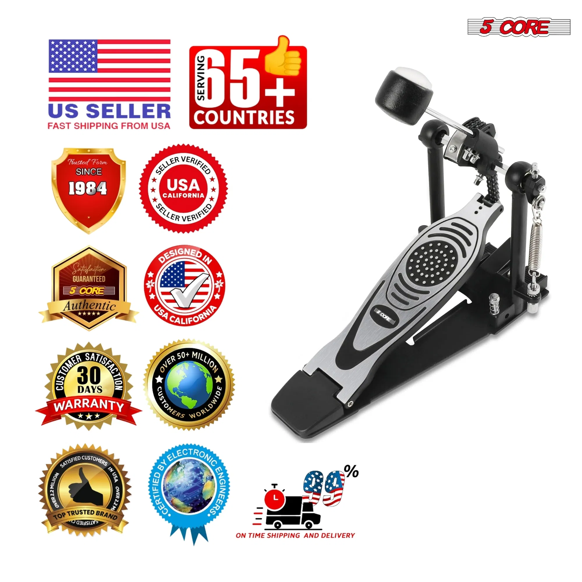 5 Core Bass Drum Pedal Mount Felt Beater Head Single/Double Chain Foot Pedal photo 5