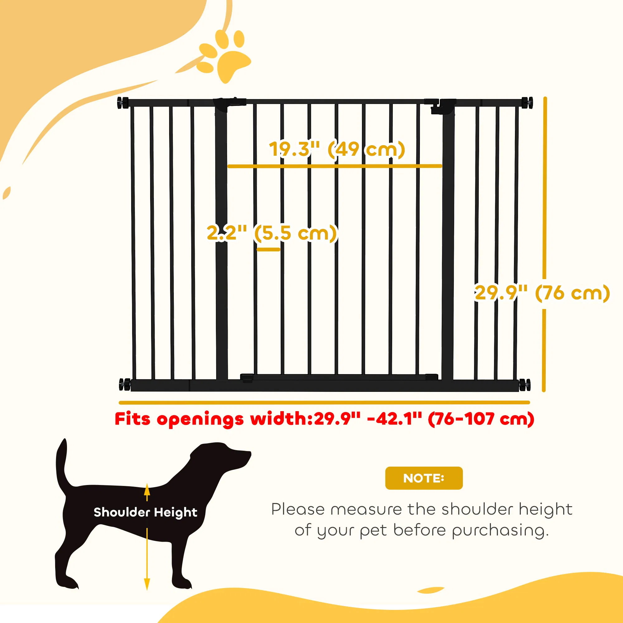 Pressure Fit Dog Gate Pet Barrier for stairs doorway, 29.9''- 42.1'' Width Black photo 5