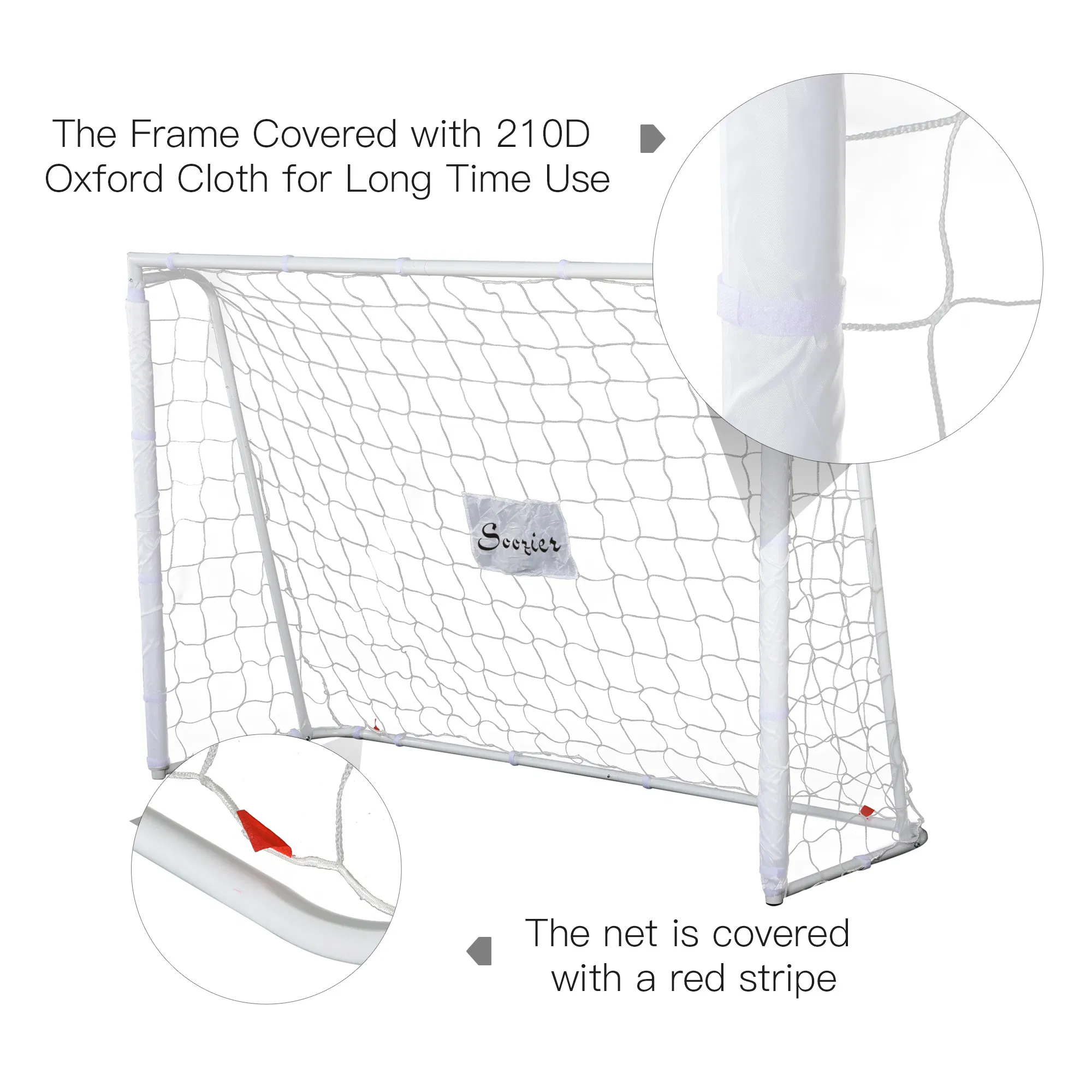 6ft x 4ft Soccer Goal Net with Metal Frame, PE Mesh, Ground Stakes, Easy Assembly, White photo 3