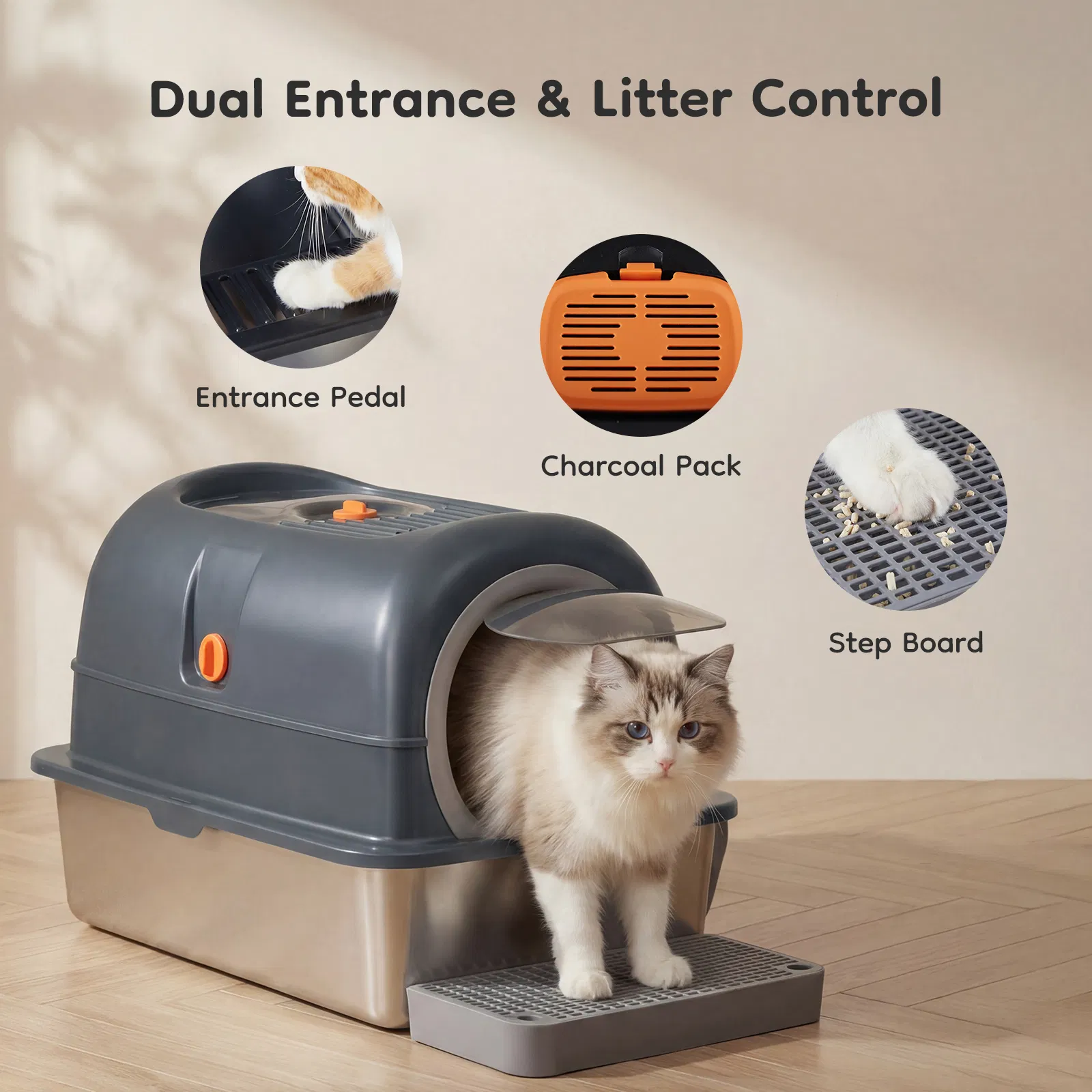 Double-entry convertible lid cat litter box photo 3