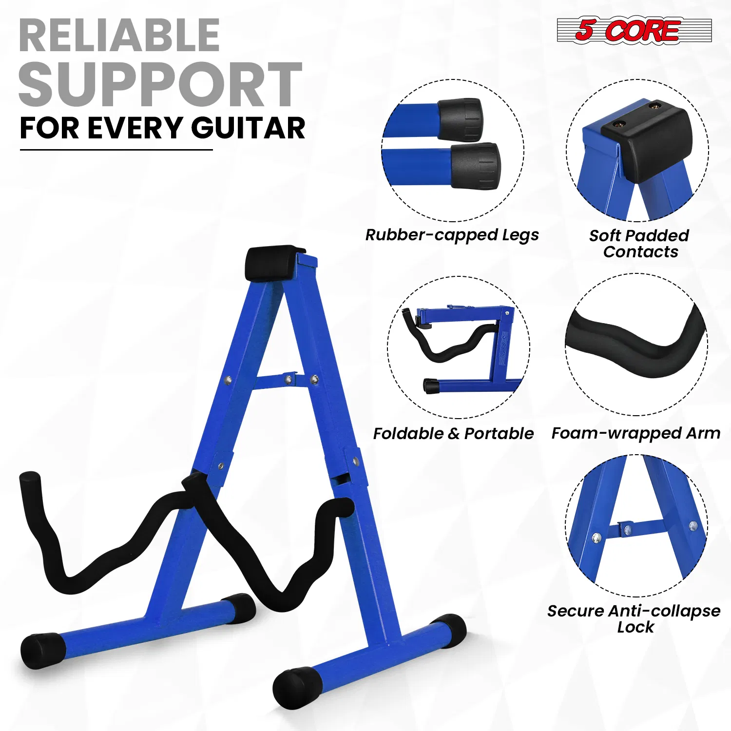 5 Core Guitar Stand A Frame w Soft Foam Arm Non Slip Rubber for Acoustic Electric Bass photo 8