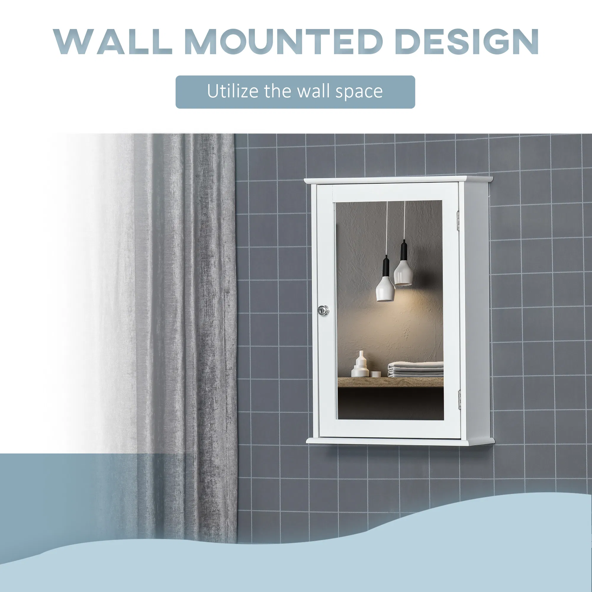Bathroom Mirror Cabinet, Wall Mounted Medicine Cabinet with Door and Shelves, White photo 3