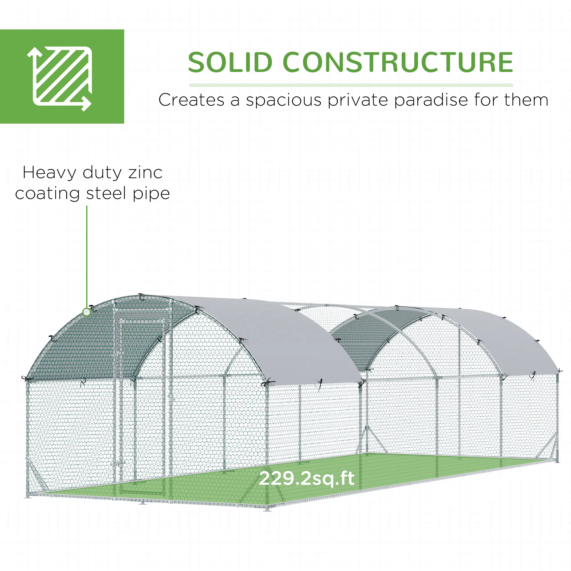Galvanized Large Metal Chicken Coop Cage Walk-in Enclosure Poultry Hen Run House Playpen Rabbit Hutch with Cover for Outdoor Backyard 9.2' x 24.9' x 6.5' Silver photo 3