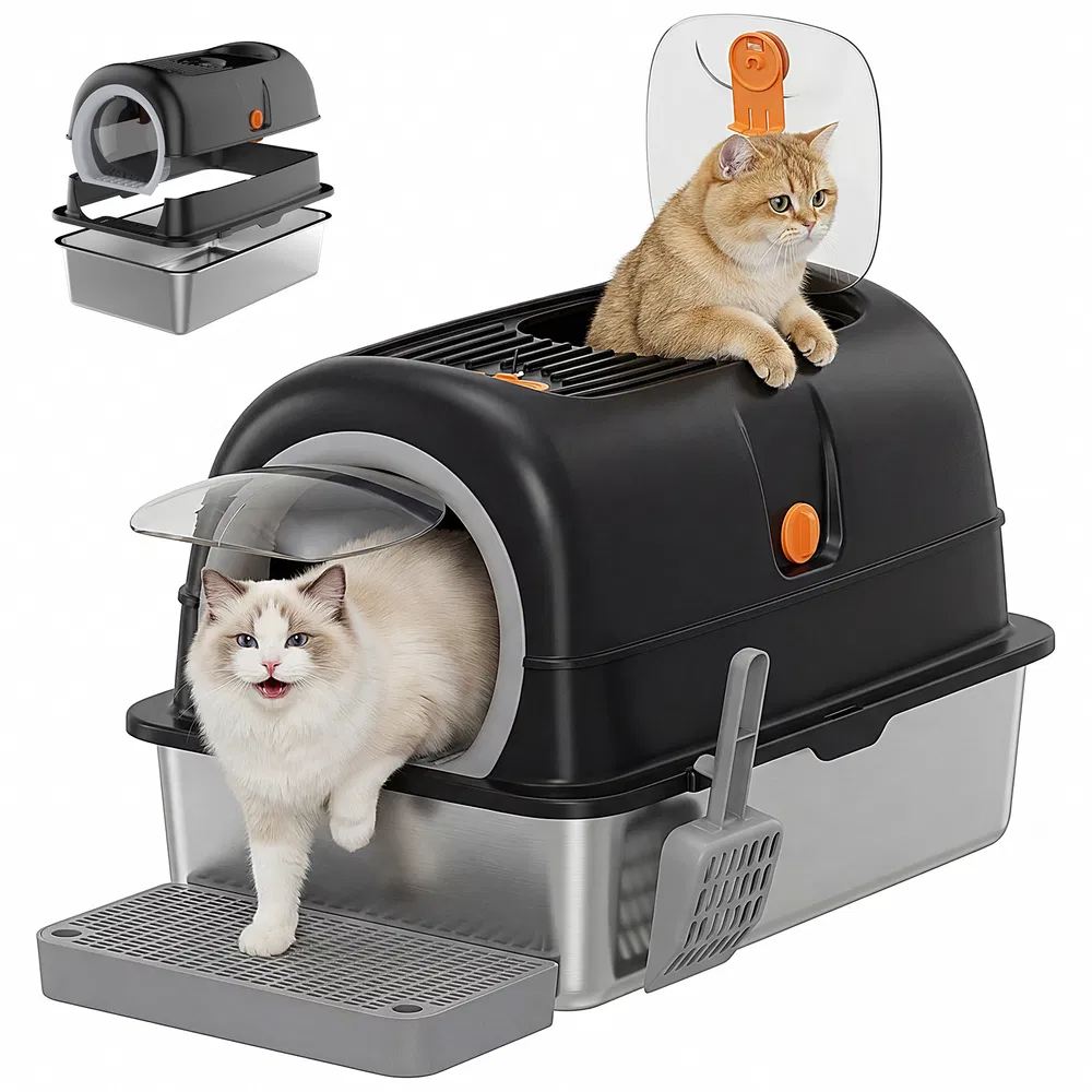 Double-entry convertible lid cat litter box photo 6