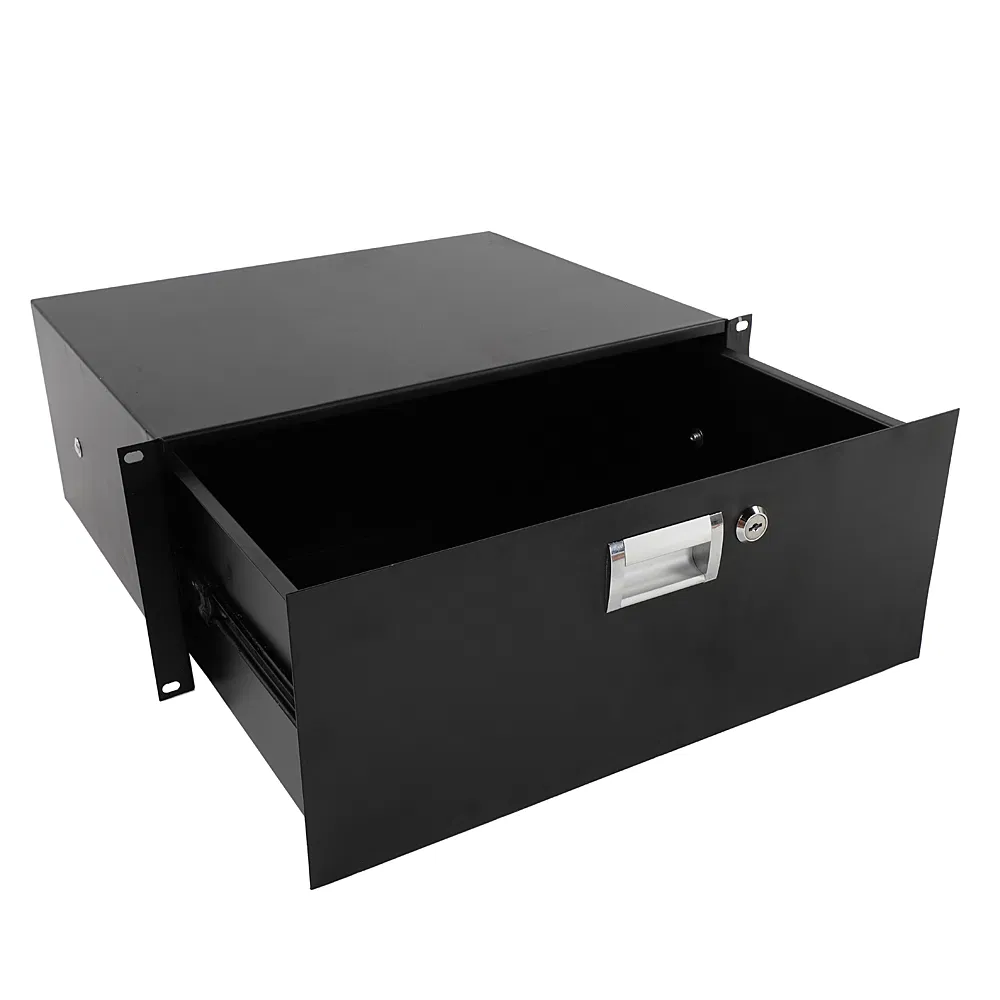 19" 4U Steel Plate DJ Drawer Equipment Cabinet with Keys Black photo 6