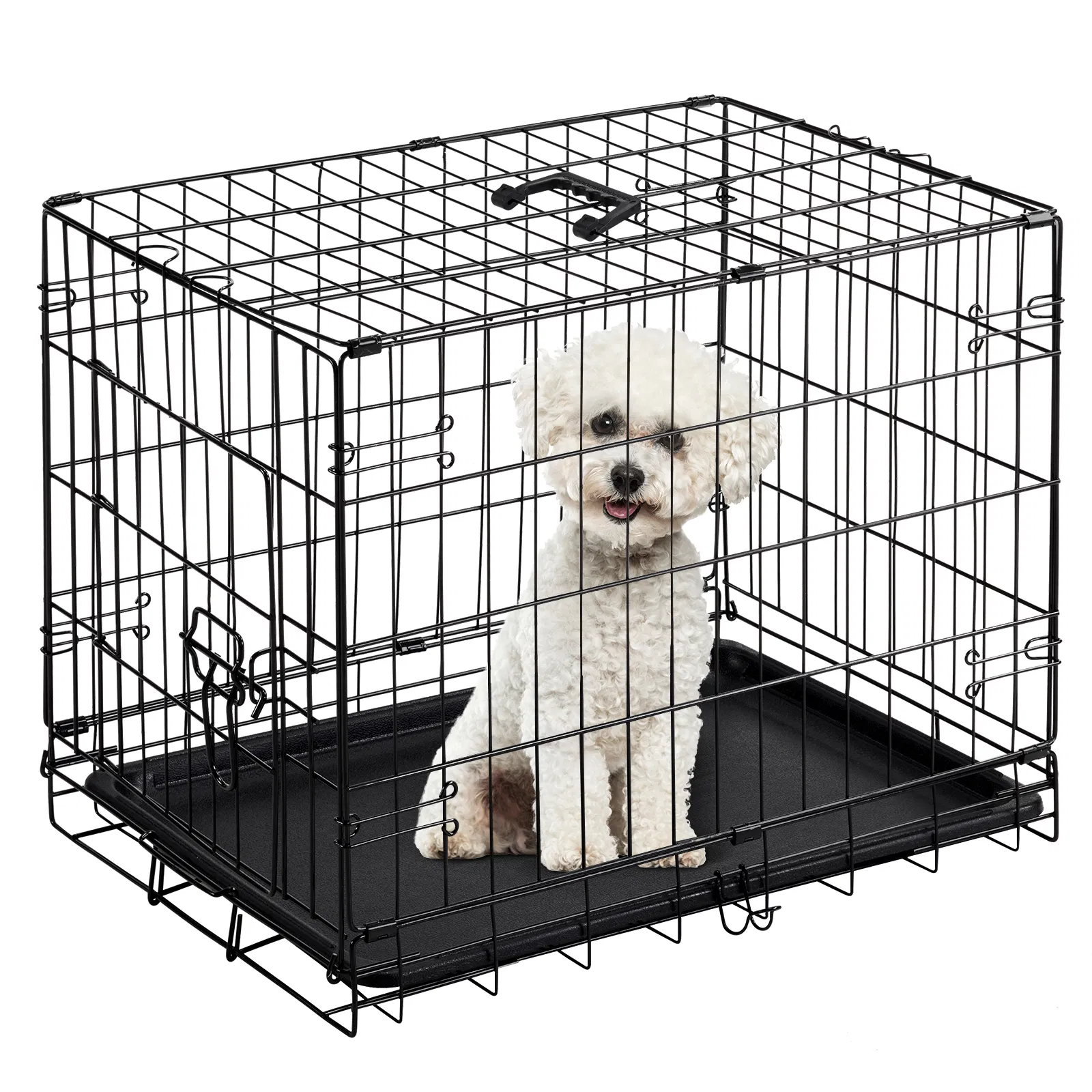 24 inch Single door Dog Cage - durable metal pet kennel, secure lock, collapsible design, removable tray for easy cleaning, portable puppy cage photo 3
