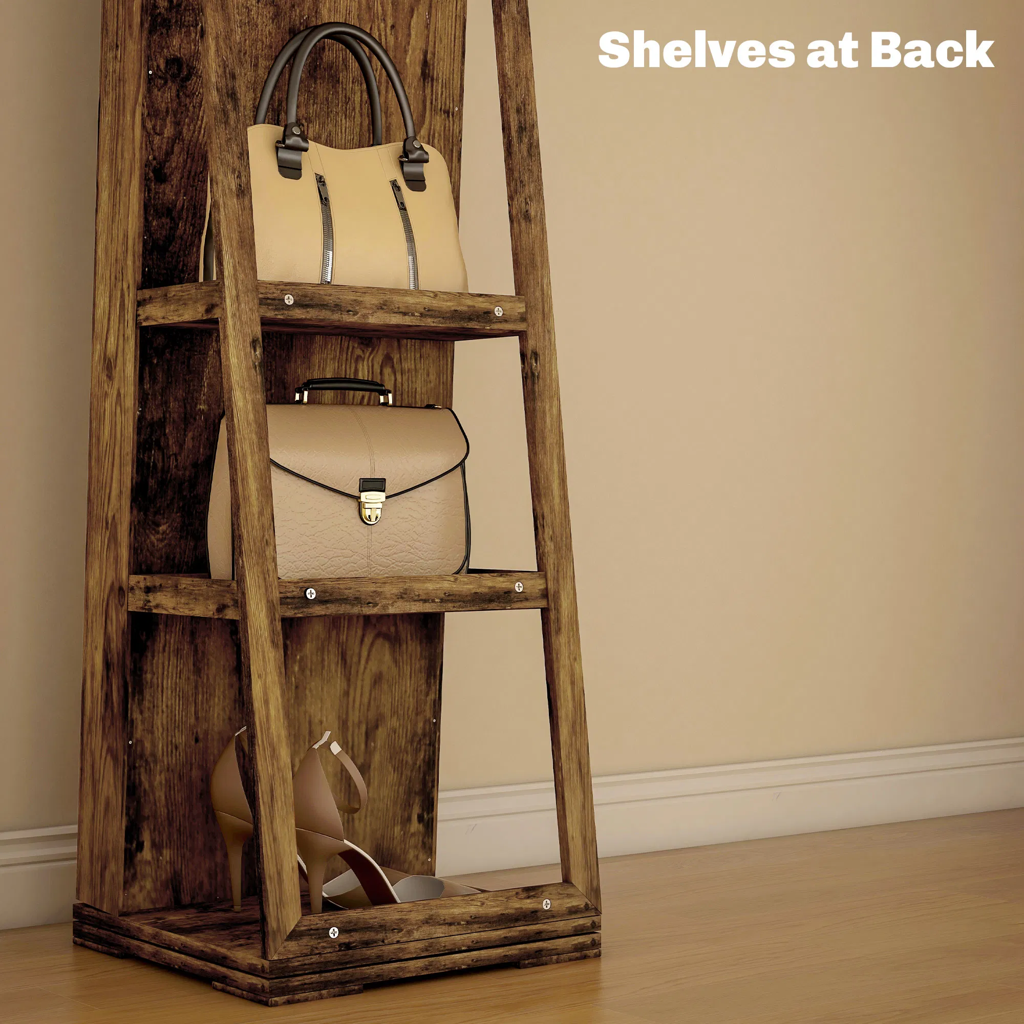 Swivel Jewelry Armoire, Lockable Mirror Jewelry Cabinet with Built-In Small Mirror, Rustic Brown photo 5