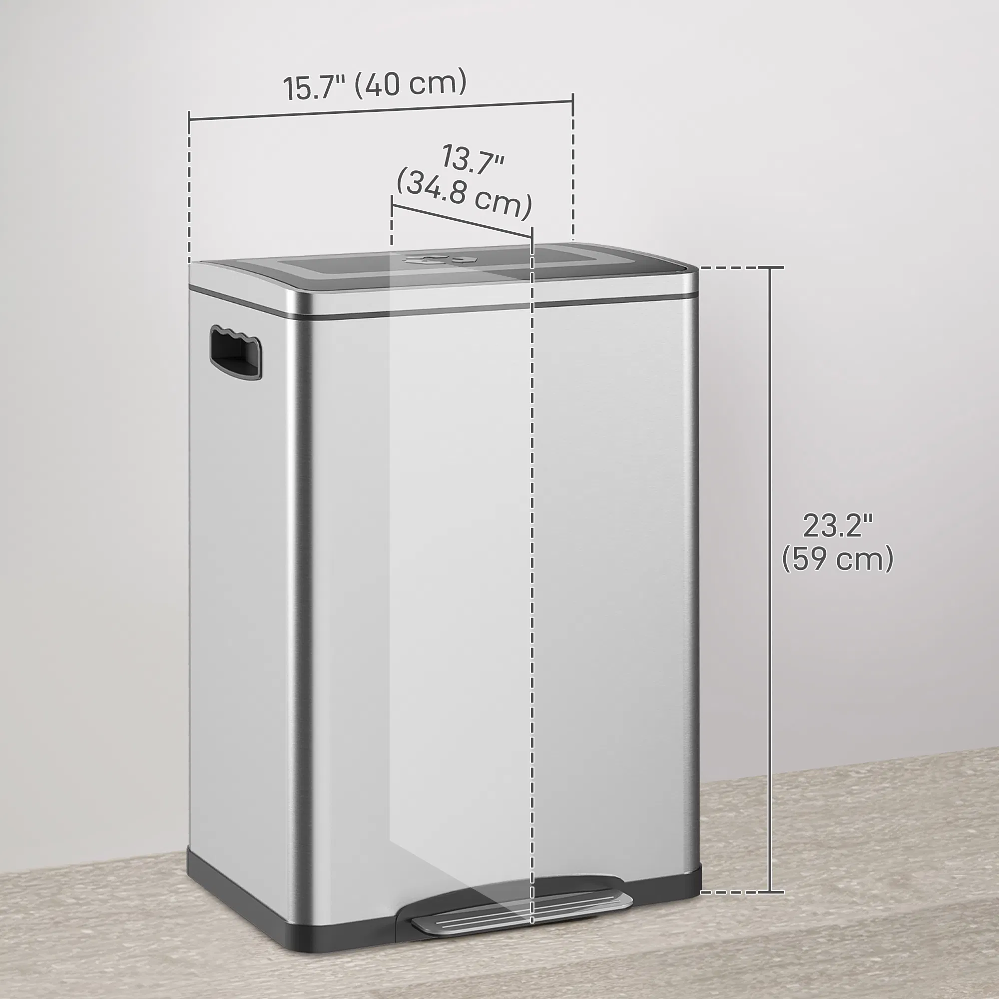 2 x 20 Liter Garbage Bin, Stainless Steel Garbage Can with Soft-Close Lid and Removable Inner Buckets, Silver photo 5