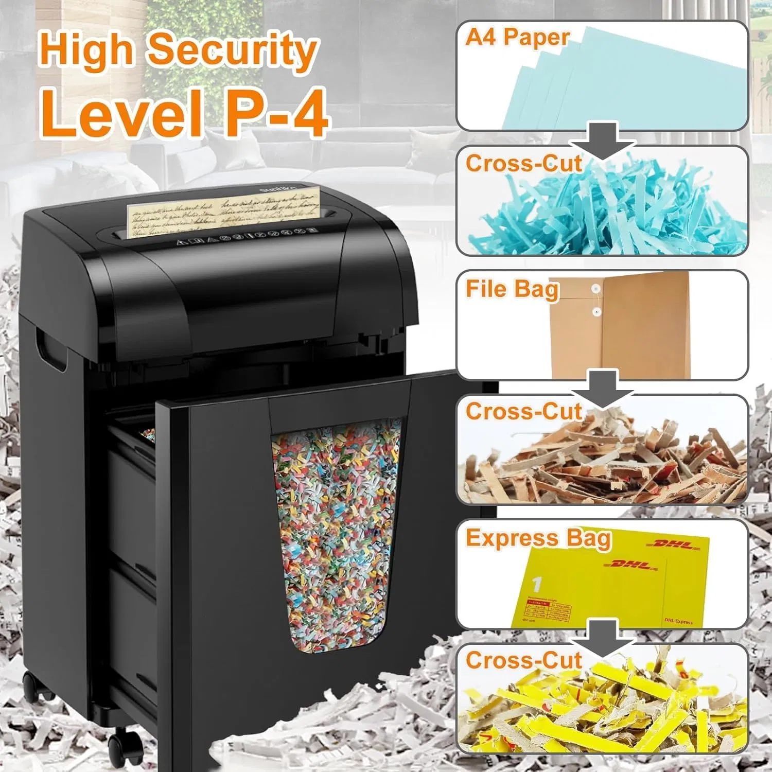 Paper Shredder, 18-Sheet Cross Cut Level P-4, Shred Paper/Credit Card/CD, with Large Pull Out Bin, Add Auto Jam Proof System Shredder for Home&Office(Shipment from FBA) photo 3