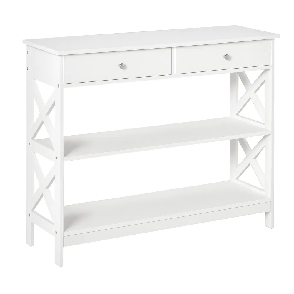 39" Console Table, Narrow Entryway Table with Storage Shelves, Drawers and X Frame for Behind Couch, Living Room, Hallway, White photo 7