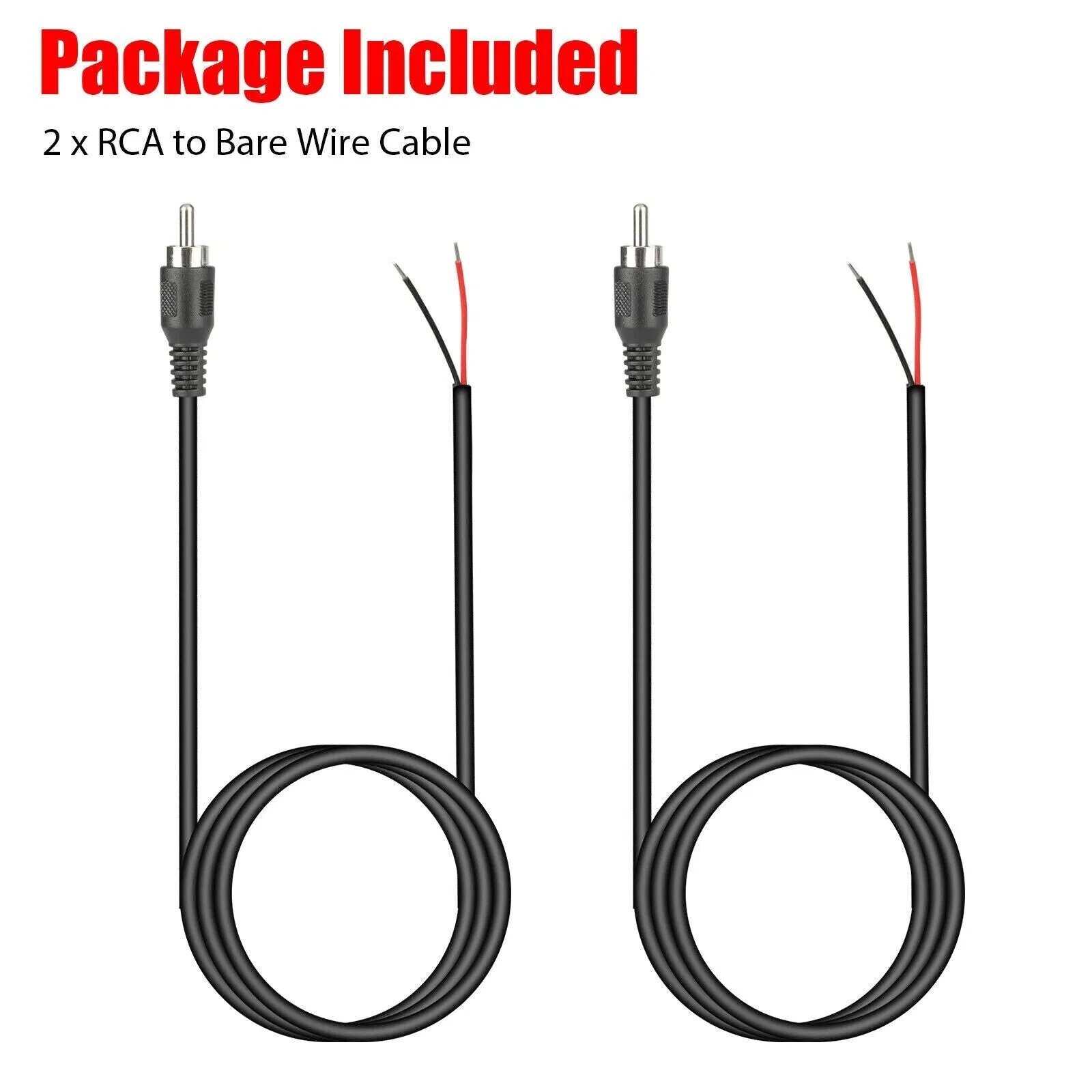 2-Pack 10 FT RCA Male Plug to Bare Wire Audio Speaker Subwoofer HDTV Cable Cord photo 5