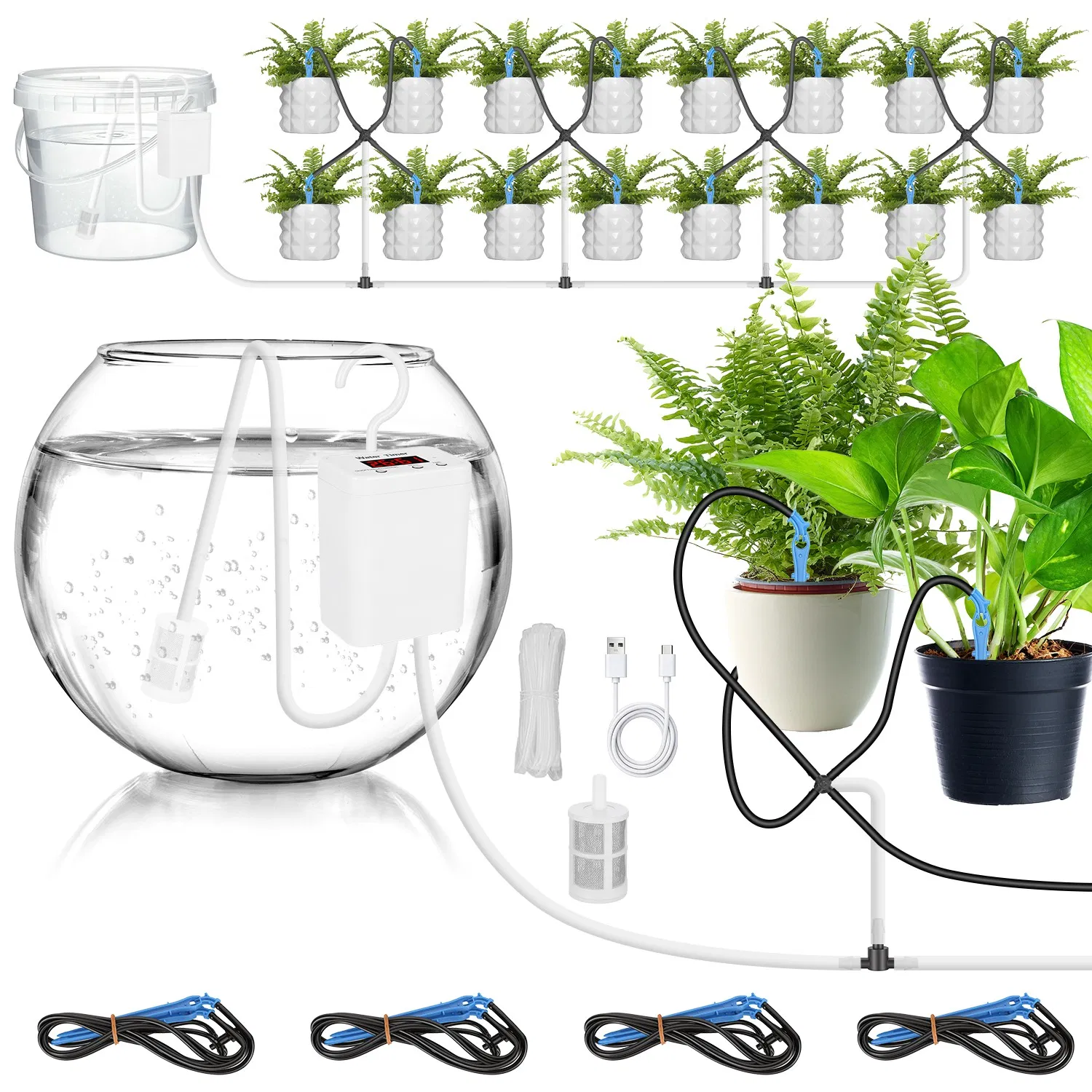 Programmable Automatic Drip Irrigation System for Potted Plants, 0-600s Watering Time 1-12H/0-9Day Interval Type-C Rechargeable Cordless Plant Waterer with LCD Display photo 1