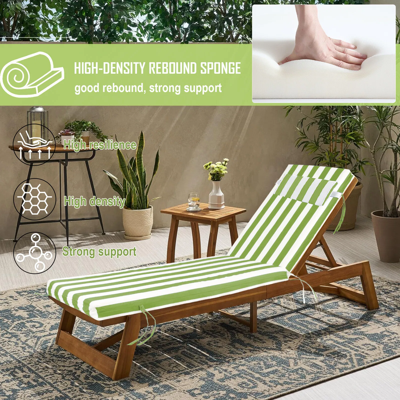 Outdoor Chaise Lounge Cushion, 72 in. x 21 in. x 3 in. Waterproof Fade-Resistant Patio Chair Pad for Pool Beach photo 6