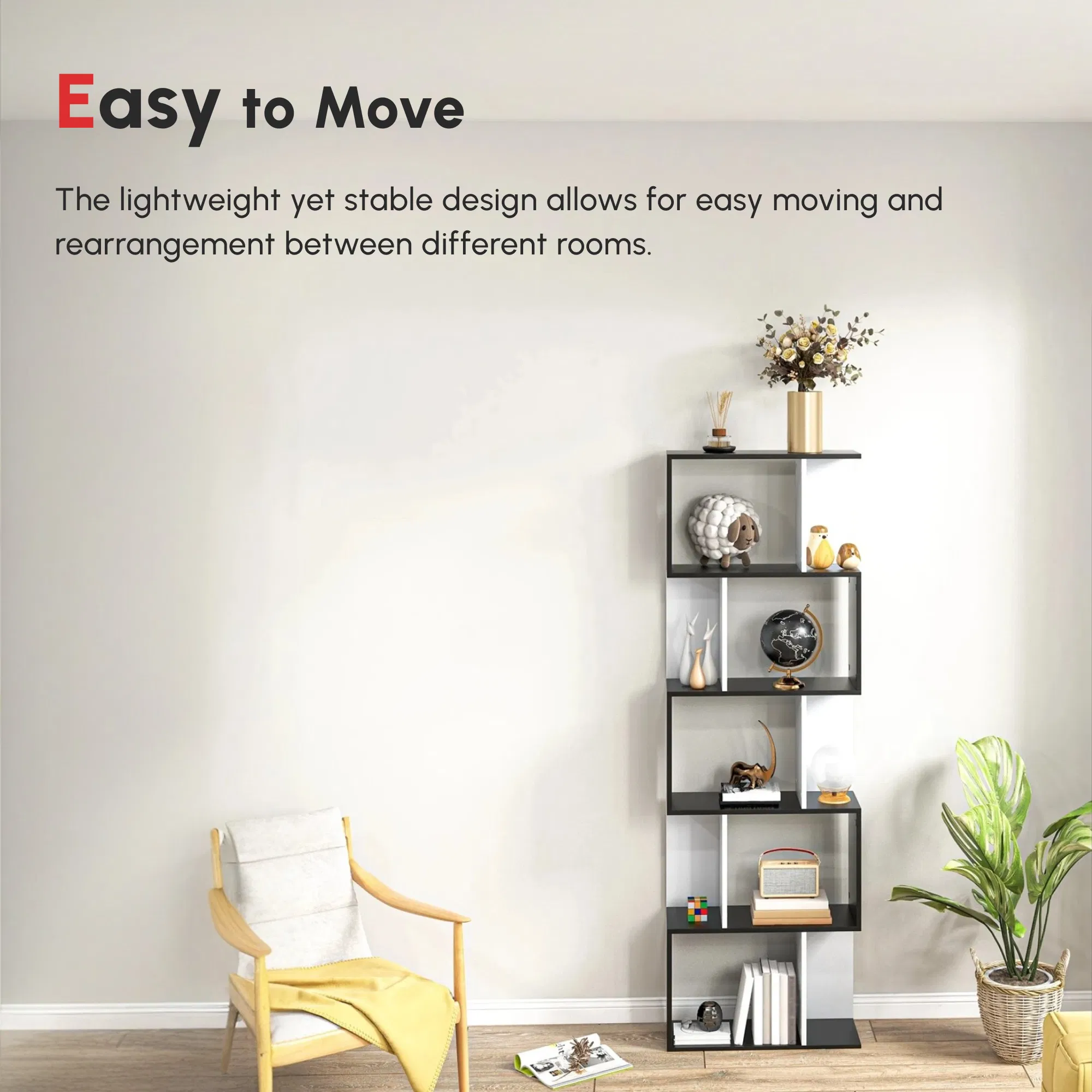 Modern Bookcase 5-Tier Display Shelf Storage Shelf Room Divider Living Room Home Office Furniture, Black photo 6