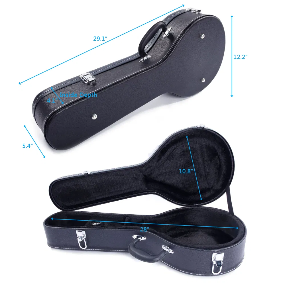 [Replace 78204243]Hardshell A-Style Microgroove Pattern Leather Wood Mandolin Case Black photo 3