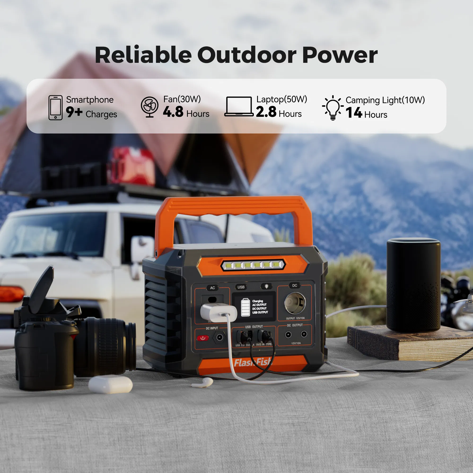 Flashfish P66A 200W Solar Generator &Foldable Solar Panel, Portable Power Station Battery Pack with AC/USB/DC Output, 144.3Wh with Multiple Adapters for Camping, Gift Home Emergency and Outdoor Travel photo 5
