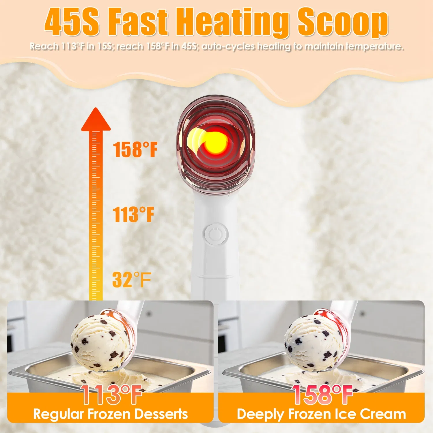 Heated Ice Cream Scoop Rechargeable Electric Ice Cream Scooper IP66 Waterproof 45S Fast Heating to 158°F 5-Min Auto Shutoff for Hard Ice Cream Gelato Frozen Yogurt photo 8