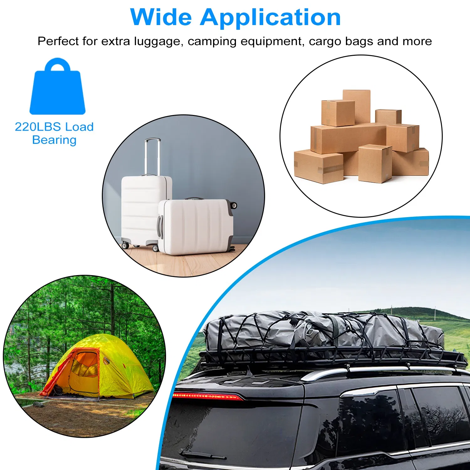 63x39x6.3in Universal Roof Rack Cargo Carrier Car Top Luggage Holder Basket with Hook Strap Elastic Net photo 4
