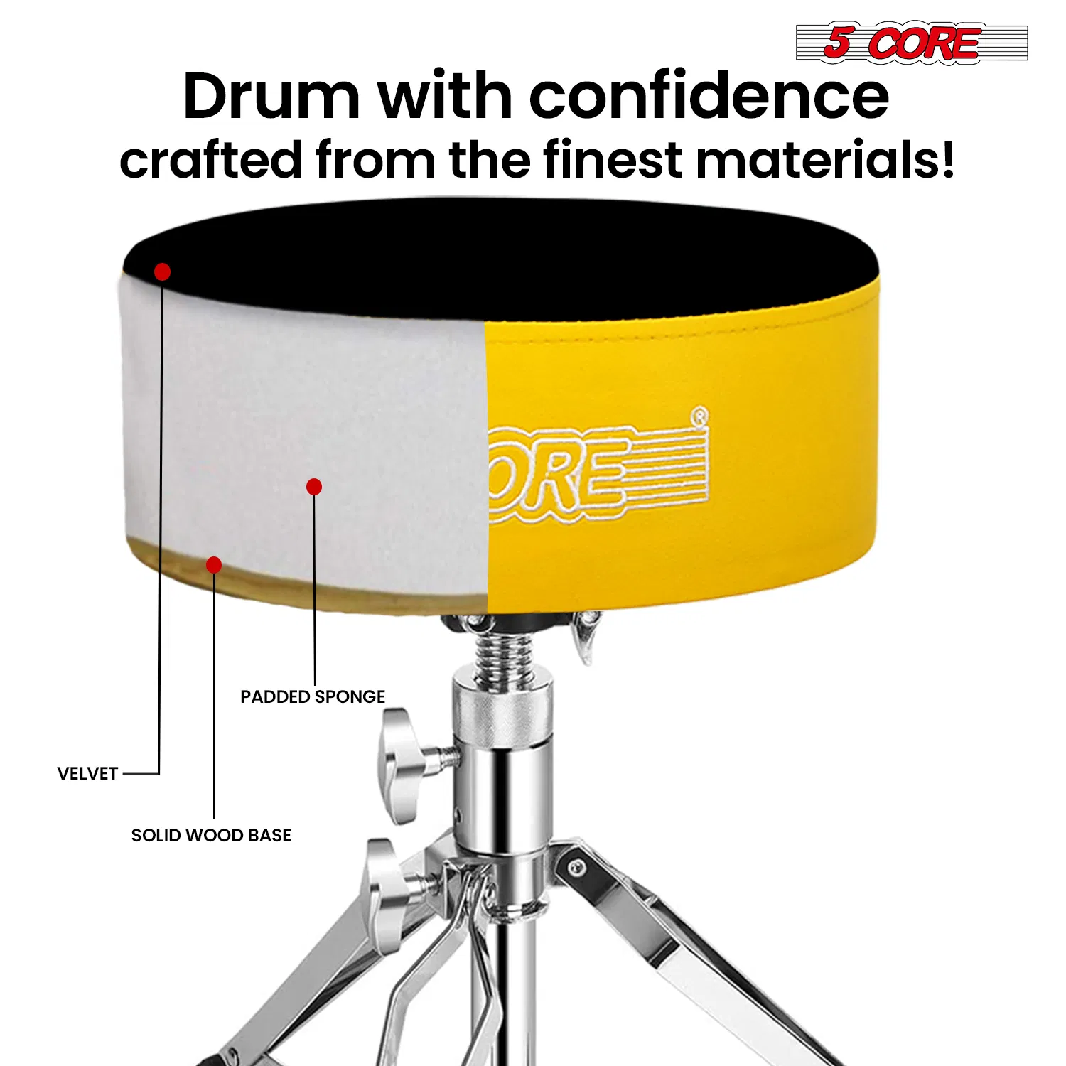 5 CORE Drum Throne Padded Guitar Stool Height Adjustable Heavy Duty Music Chair Seat Universal for Adults & Kids with Anti Slip Rubber Feet - DS CH BLK VEL HD photo 8