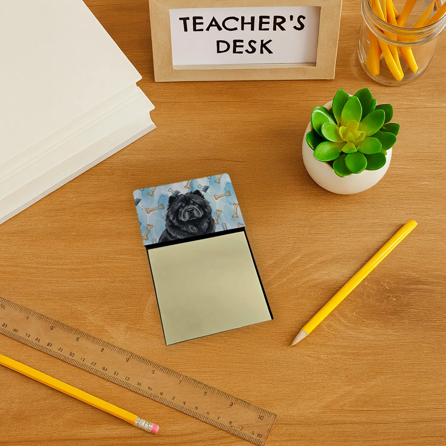 Black Chow Chow Coworker Watercolor Sticky Note Holder Refillable Dispenser Desk Accessory 3x3 Pad Gift photo 5
