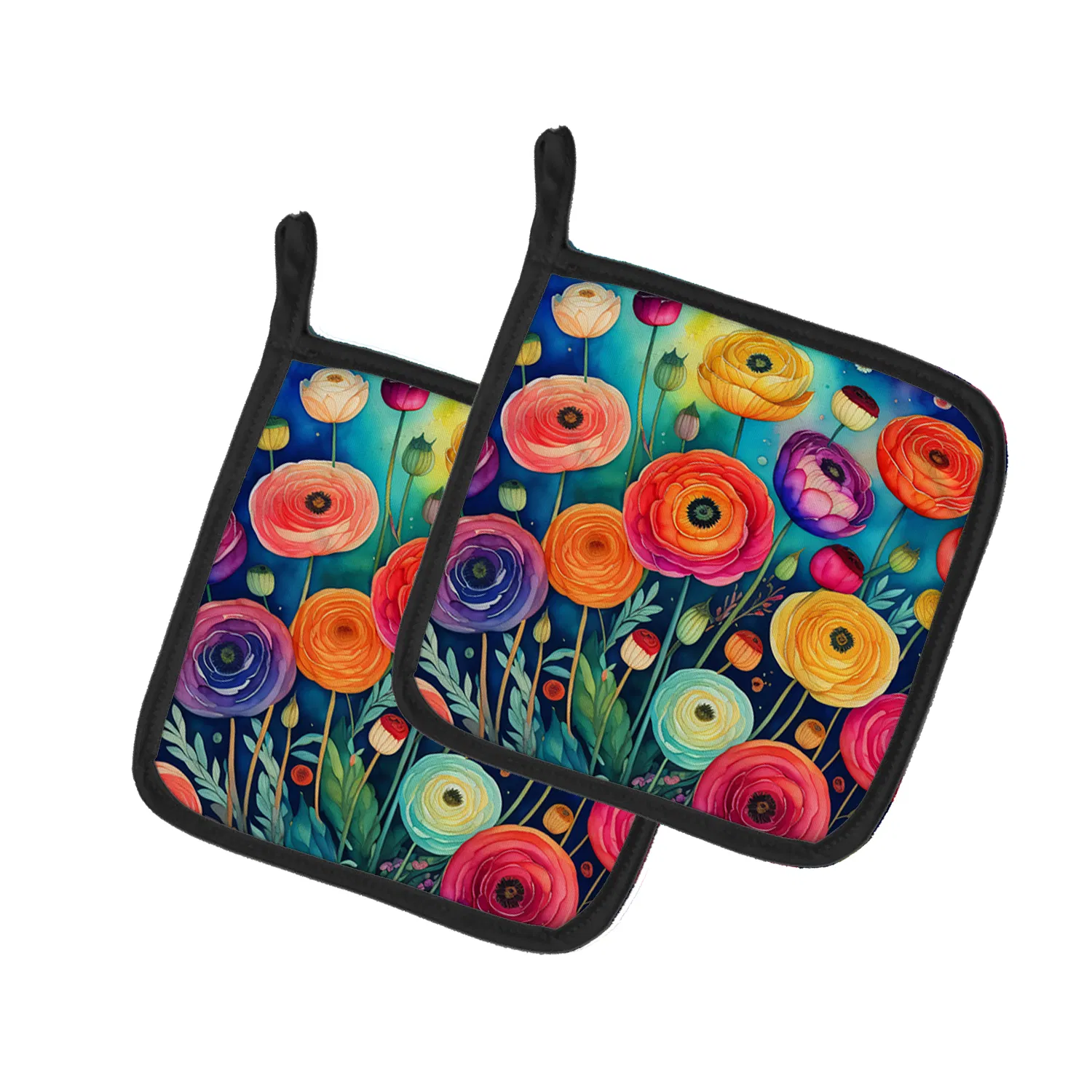 Colorful Ranunculus Pair of Pot Holders Kitchen Heat Resistant Pot Holders Sets Oven Hot Pads for Cooking Baking BBQ, 7 1/2 x 7 1/2 photo 1
