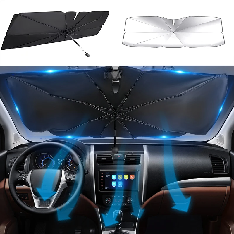 57" Car Windshield Sun Shade Foldable Umbrella Front Window Cover Visor Umbrella photo 3