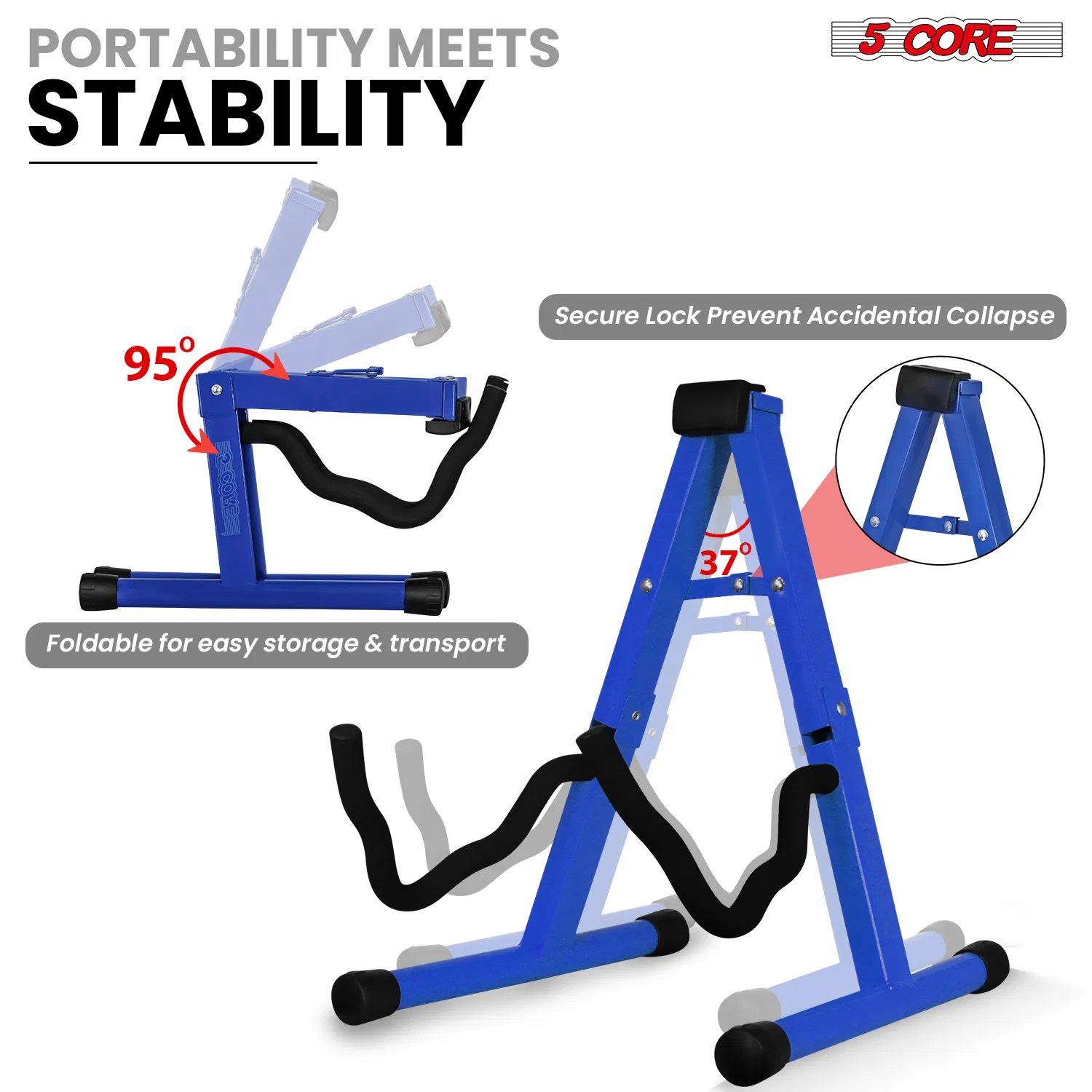 5 Core Guitar Stand A Frame w Soft Foam Arm Non Slip Rubber for Acoustic Electric Bass photo 4