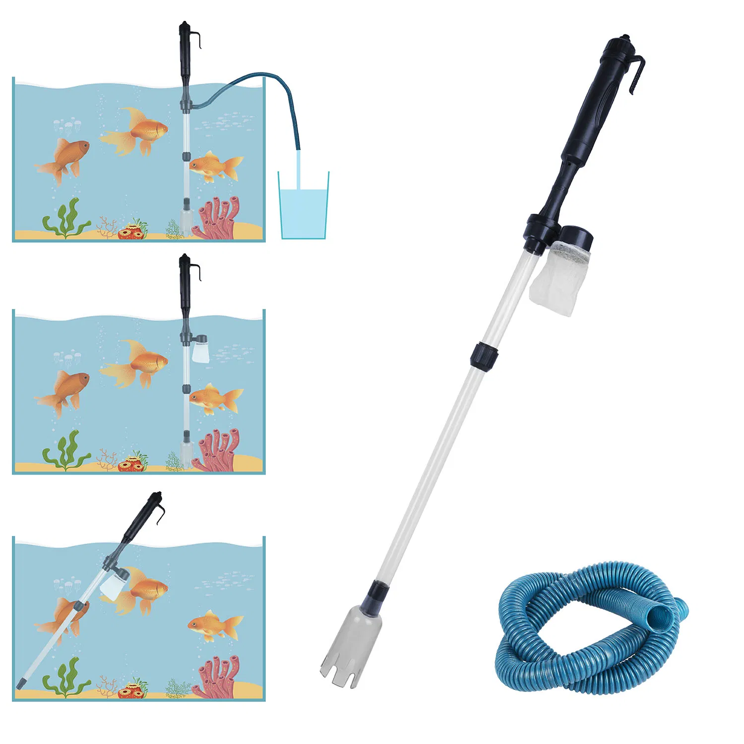 2-in-1 Aquarium Gravel Cleaner & Siphon Pump, Battery Powered Dirt/Fish Waste Remover, Adjustable Tubes for Small/Medium/Large Fish Tanks photo 5
