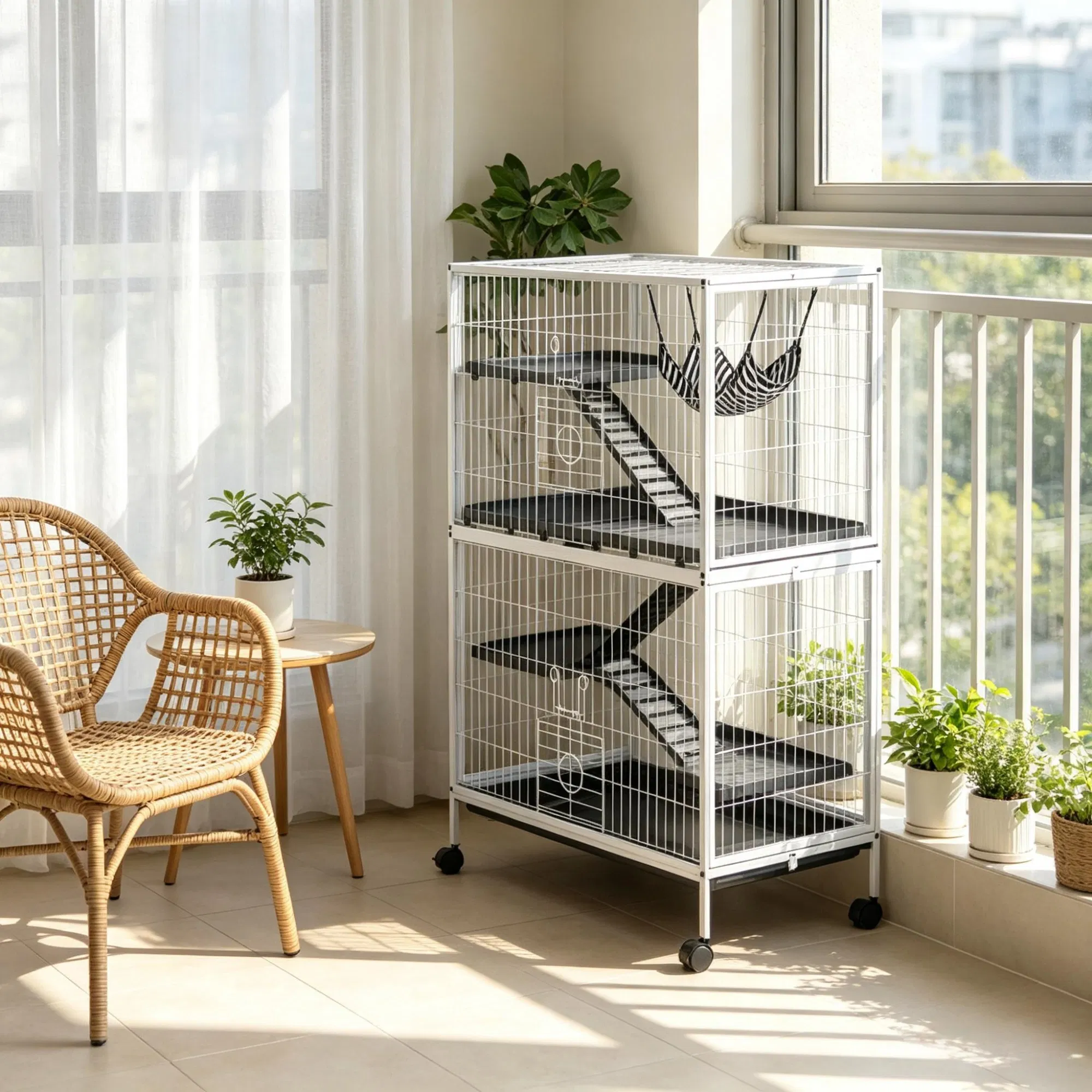 50 Inch Tall Rolling Ferret Chinchilla Cage Small Animal Pet Habitat with Hammock, 4 Doors, Removable Tray photo 8