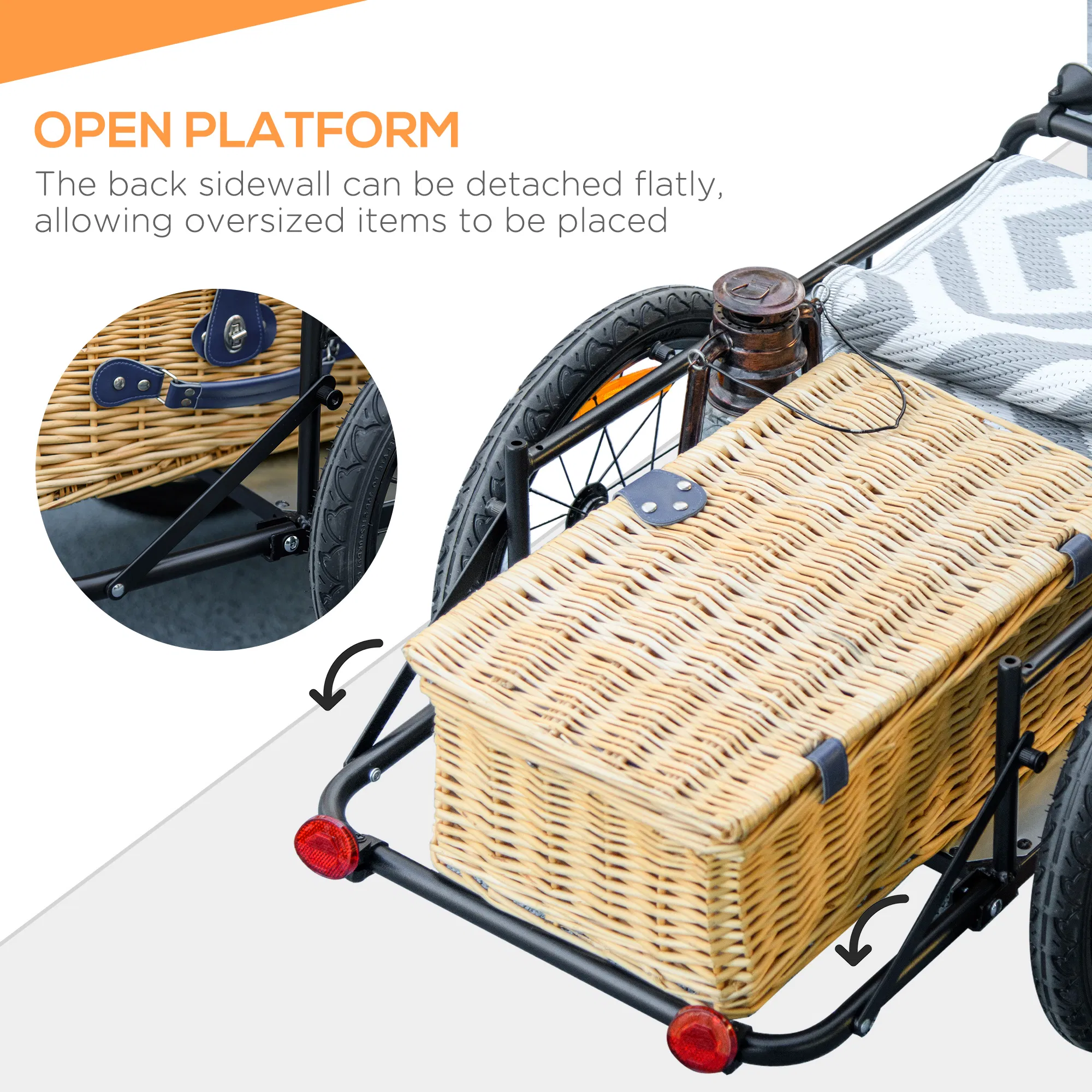 Steel Trailer for Bike, Bicycle Cargo Trailer with Foldable Storage Box and Safe Reflectors, Max Load 88LBS photo 6