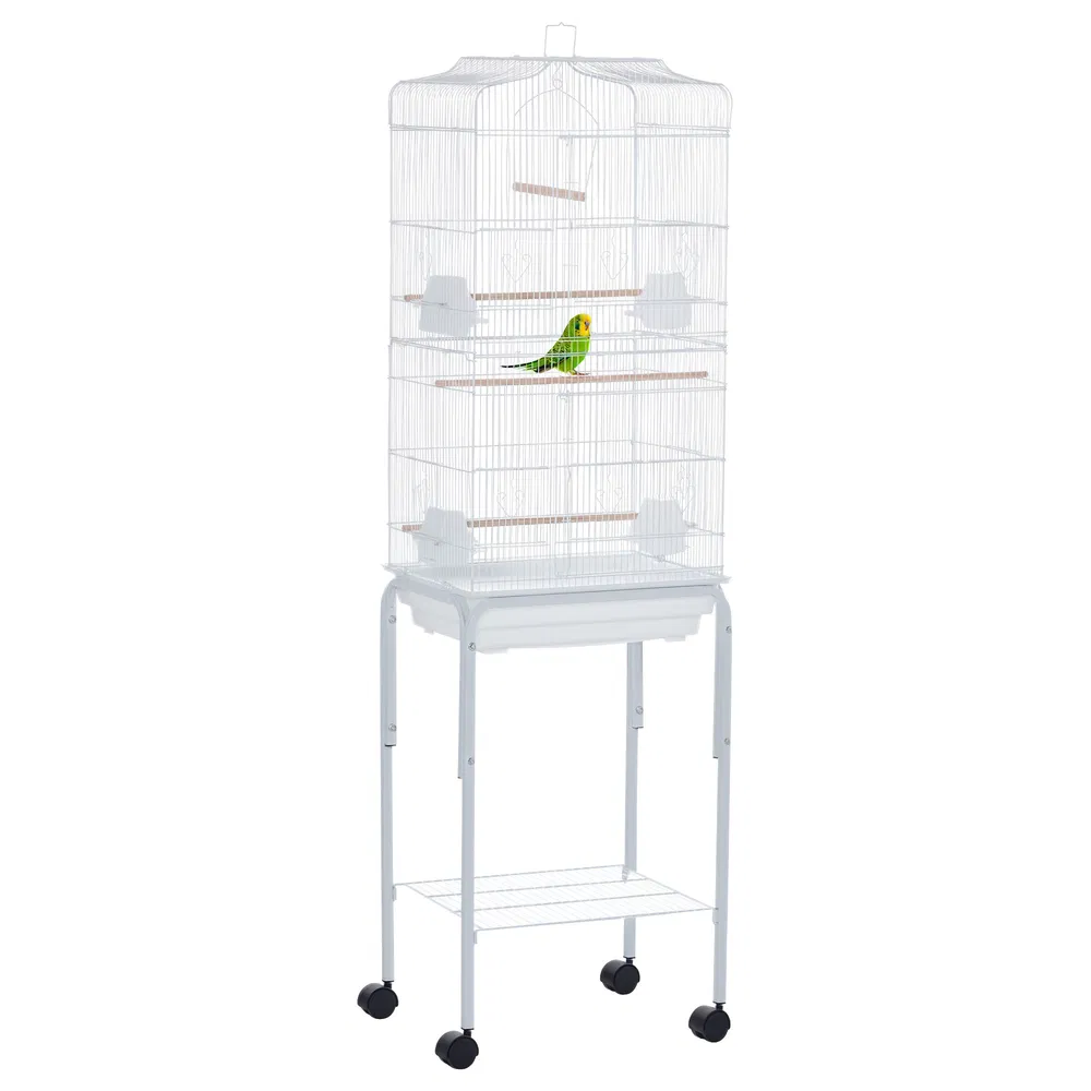 62" Rolling Bird Cage Cockatoo House Play Top Finch Pet Supply with Storage Shelf, Wheels - White photo 7