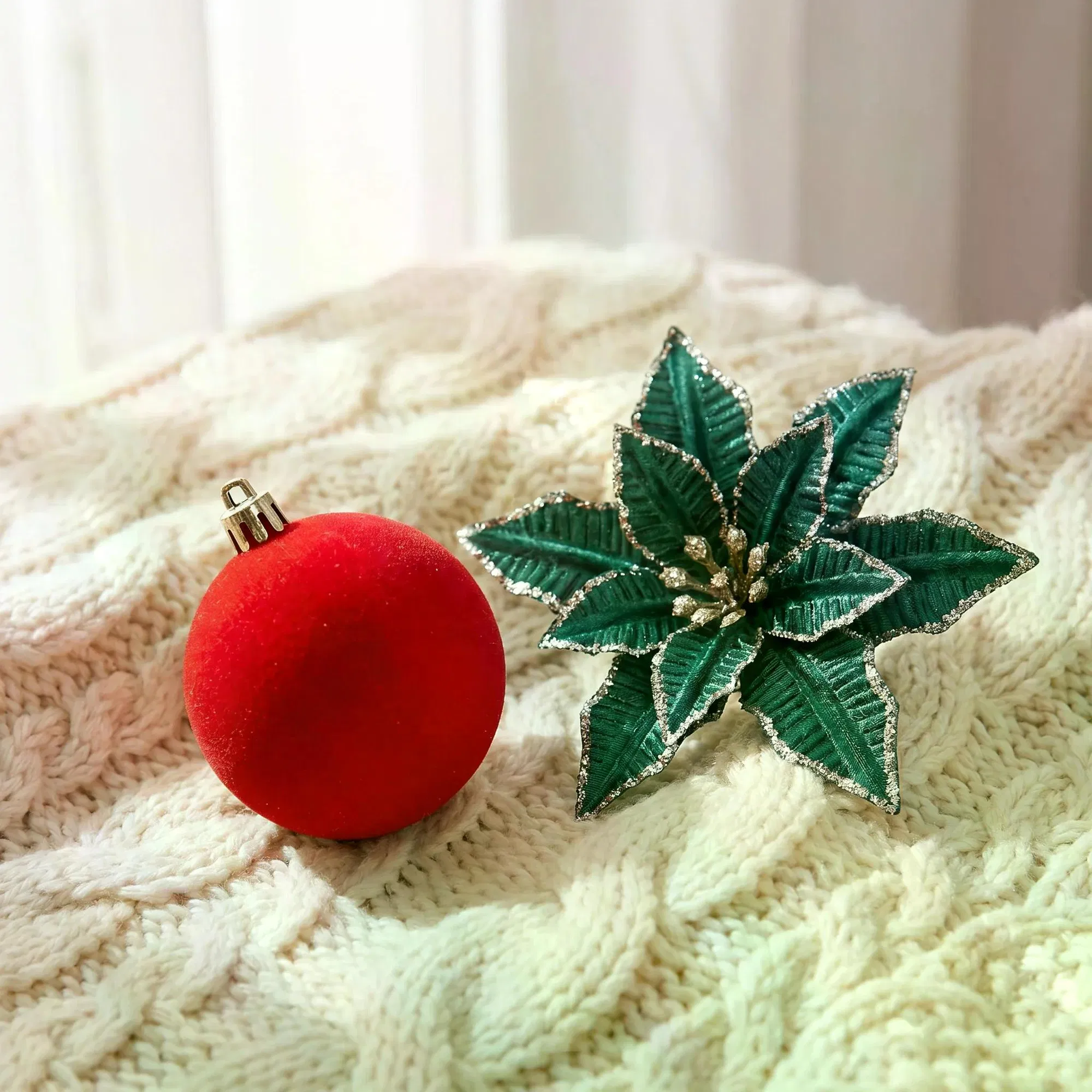 38Pcs Velvet Christmas Tree Ornaments Set, Plush Flocked Christmas Balls, Poinsettia Flower, Star, Bow, Merry Christmas Wooden Sign, Xmas Hanging Decorations for Home Holiday Party Decor photo 3