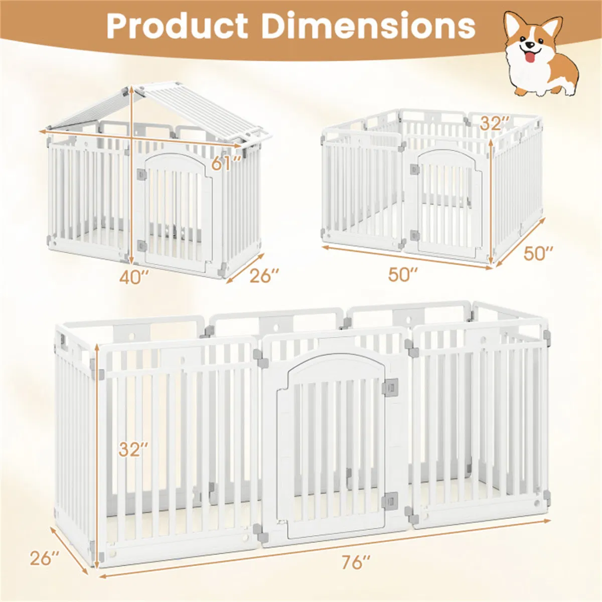 8-Panel HDPE Pet Fence (White) - Multiple Configurations (Octagon/Square/House), 50"x50"x32" Square Size, Lockable Door photo 7