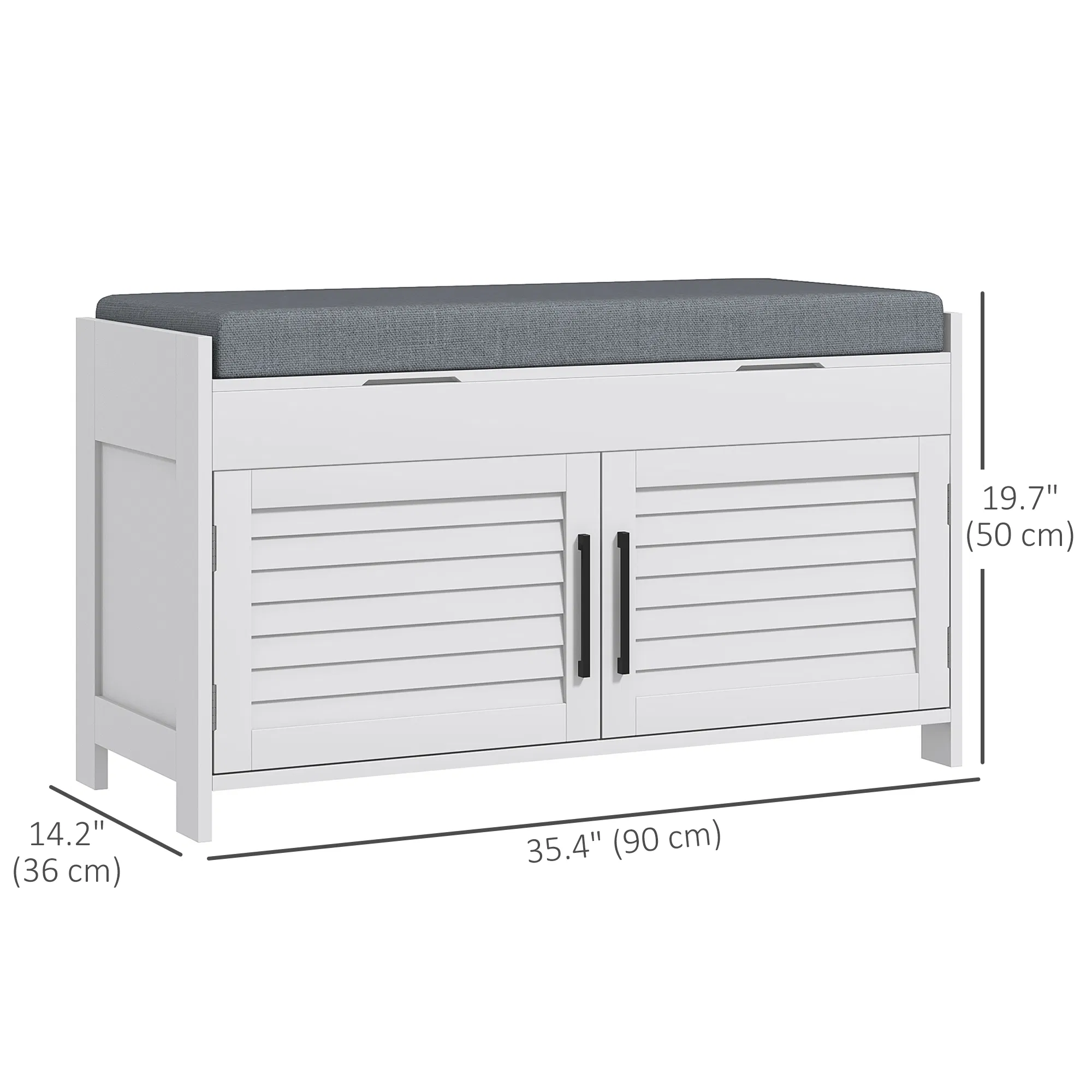Entryway Bench with Cushion, Hidden Storage, Adjustable Shelves and Shutter Doors, 35.4" Shoe Bench, White photo 5