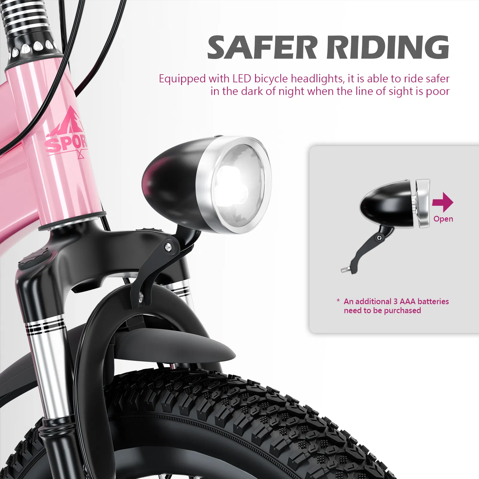 24 Inch Kids Mountain Bike for Boys & Girls Ages 7-12 – 7-Speed Gears, Dual Disc Brakes, Shock Absorber Front Fork, LED Light – Silver & Pink -Does not support self pick up photo 2