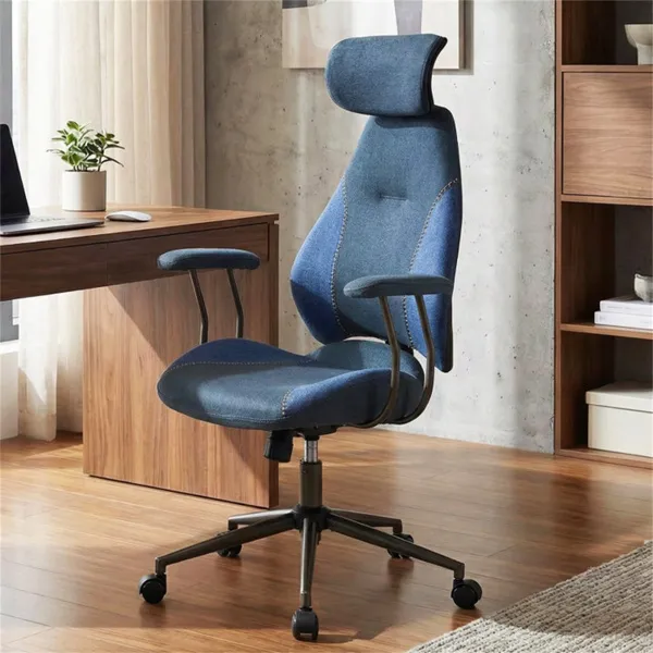 Blue Color Blocking Office Chair with 2D Adjustable Headrest, Ergonomic High-Back Desk Chair 330 lbs Capacity photo 3