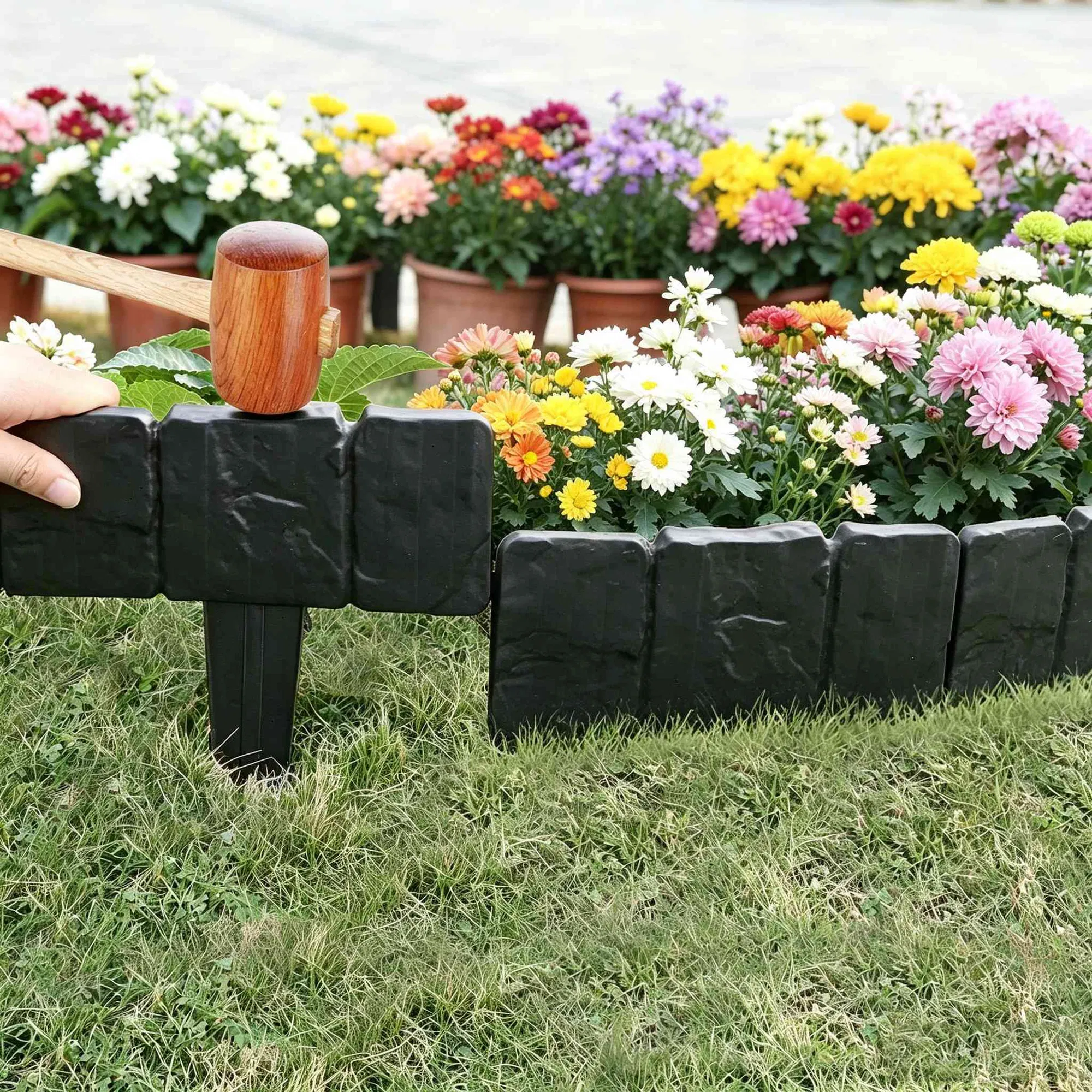 20-Piece 16ft Plastic Garden Edging, Cobblestone-Style Flexible Interlocking Landscape Border, PP Lawn Edging for Yard Flower Bed and Pathway Landscaping photo 7