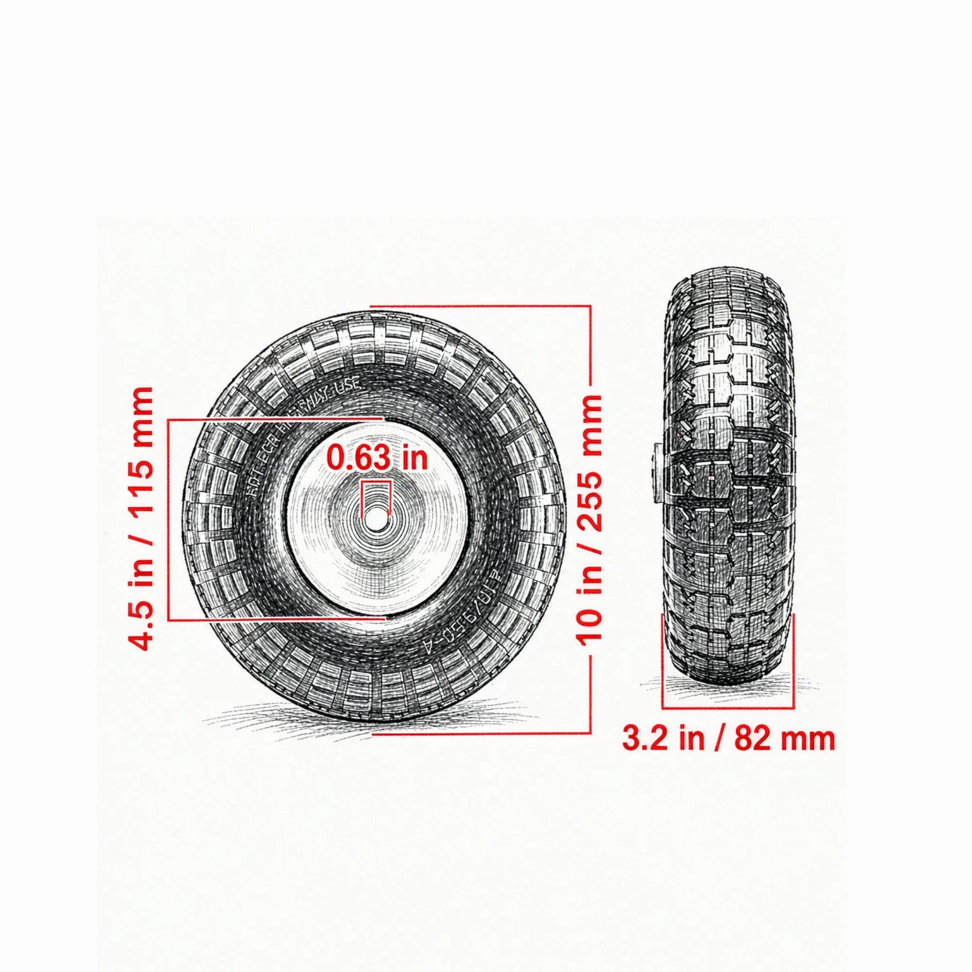 10" Run-Flat Tire & Wheel 2-Pack, 400 lbs Dynamic Load, 450 lbs Static Load, Flat Free Tubeless Replacement for Hand Truck, Utility Cart, Dolly & Garden Trailer photo 5