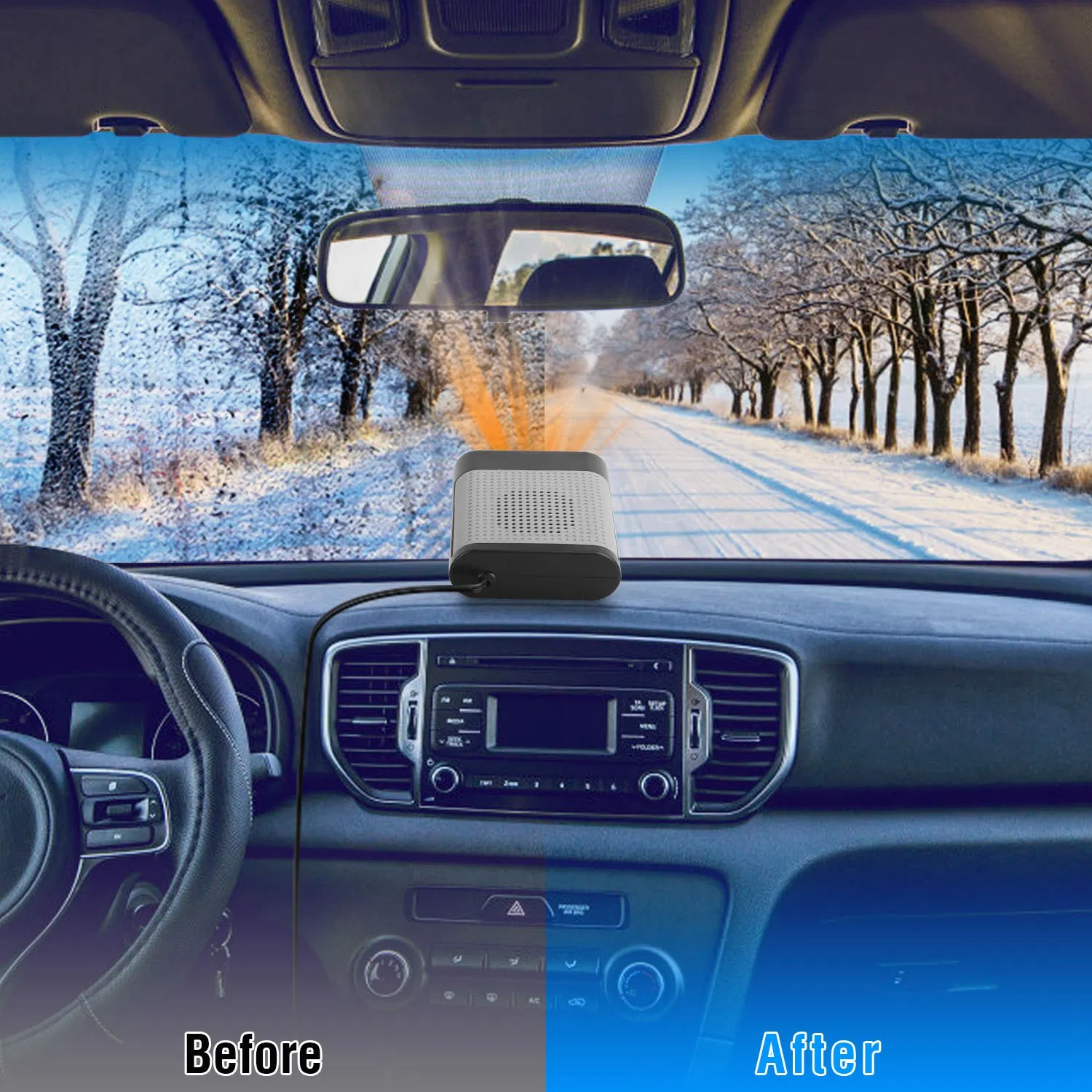 12V 150W Portable Car Heater Heating Fan 2 In 1 Defroster Defogger Demister Windshield Heater Automotive Cooling Fan with Air Purification 360° Rotating Base photo 7