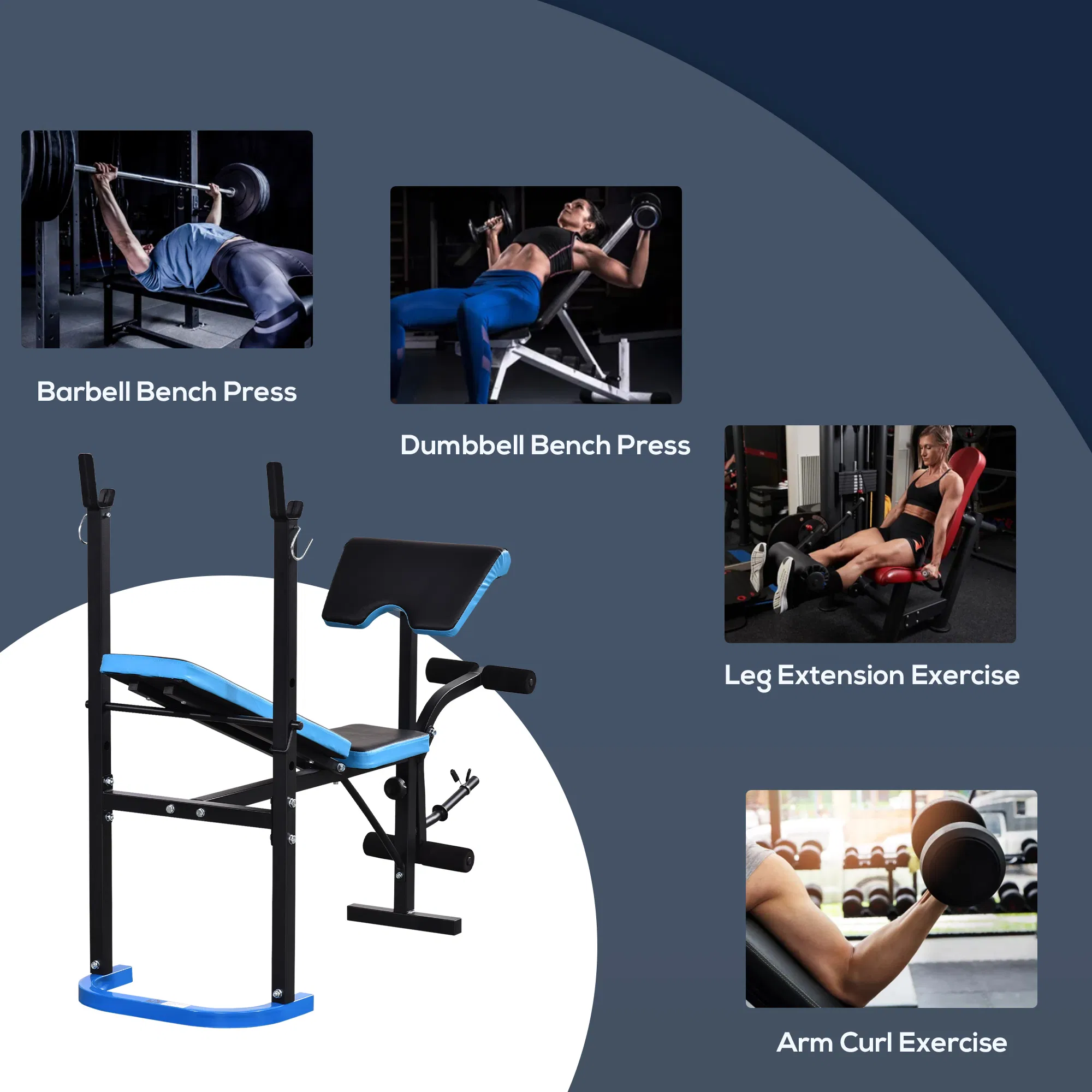 Adjustable Weight Bench with Barbell Rack and Leg Developer for Weight Lifting and Strength Training Multifunctional Workout Station for Home Gym Fitness, Black photo 3