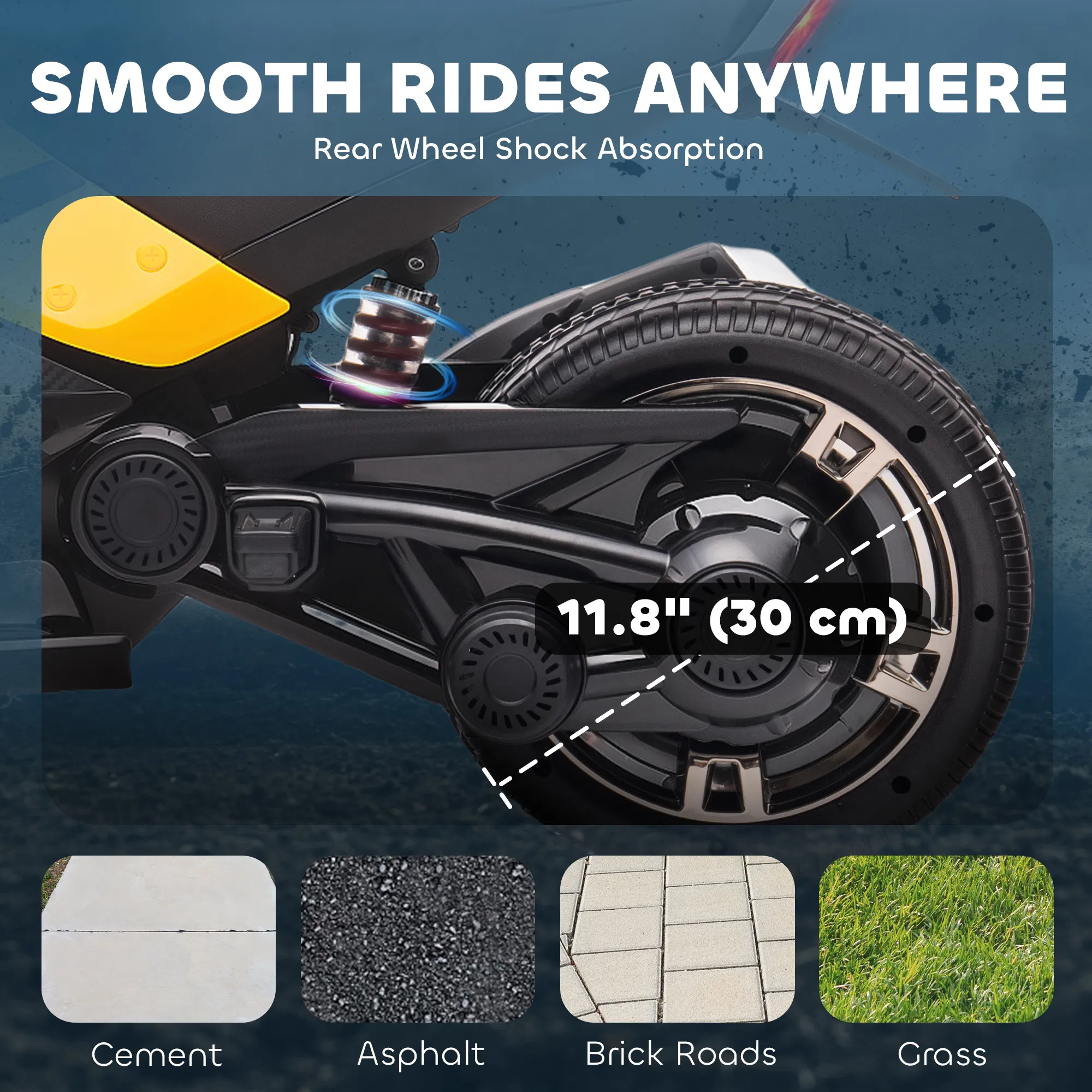 12V Kids Ride On ATV with MP3 Player, Music, Horn, 2 Speeds, LED Lights, Gift for Boys & Girls, Yellow photo 3