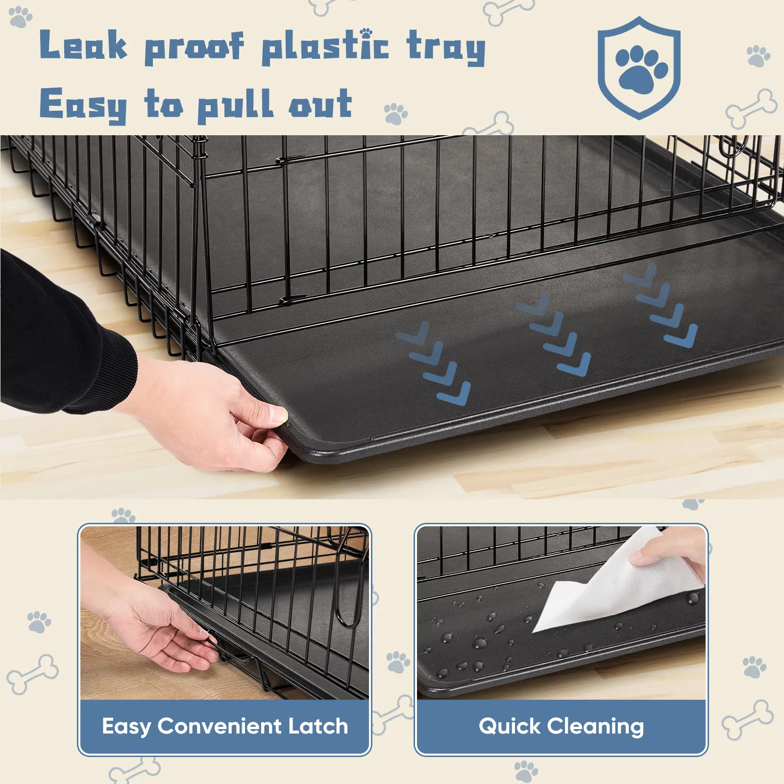 24 inch Single door Dog Cage - durable metal pet kennel, secure lock, collapsible design, removable tray for easy cleaning, portable puppy cage photo 6