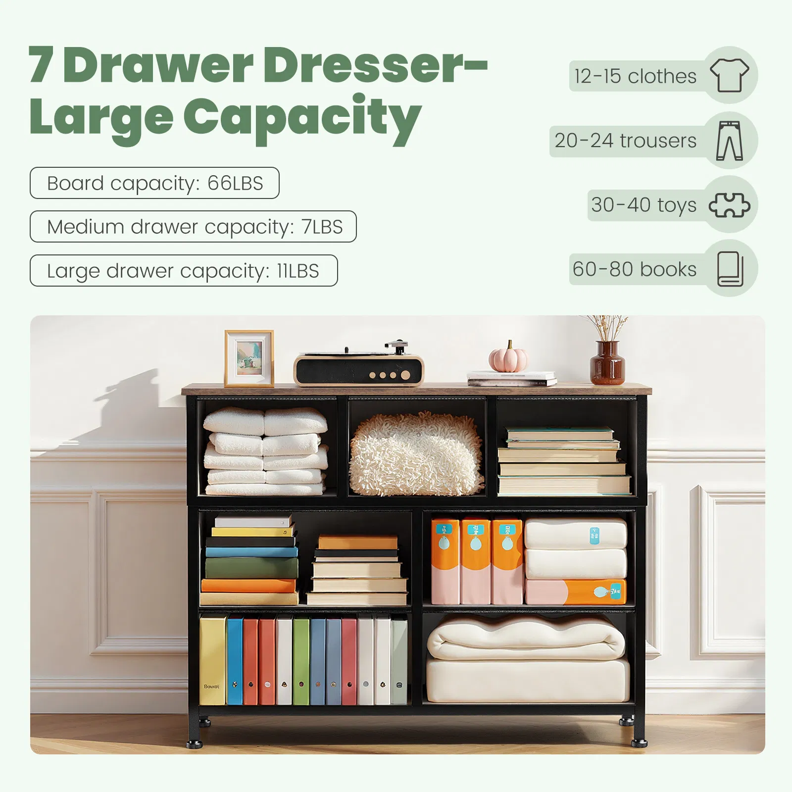 Dresser, Bedside table with a movable fabric box, sturdy steel-framed wooden top organizer furniture photo 5