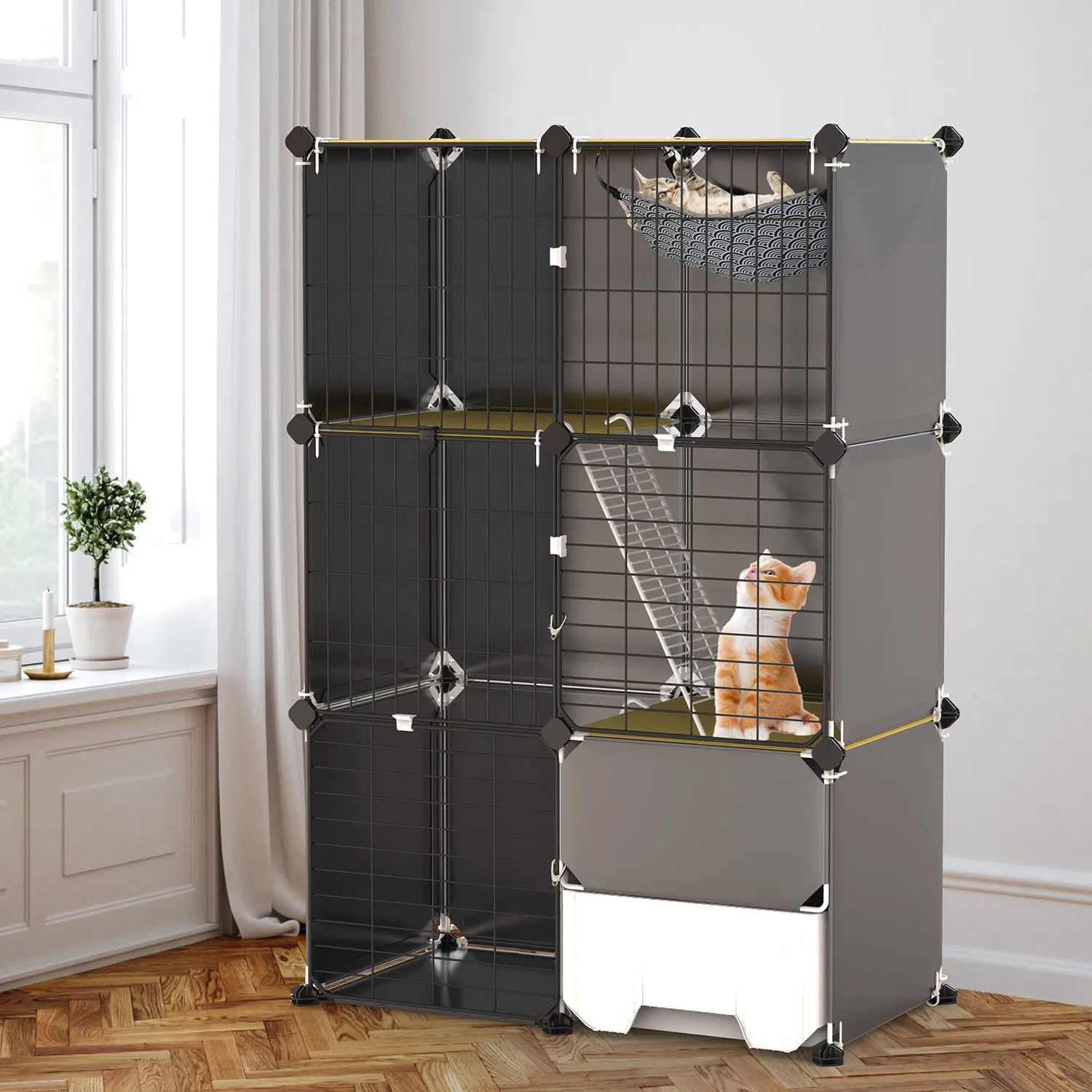 1Pc 3 Tier Cat Cage Indoor with Litter Box Hammock Detachable Metal Wire Cat Kennel Cat House Cat Enclosure with Ladder for 1-2 Kittens photo 4