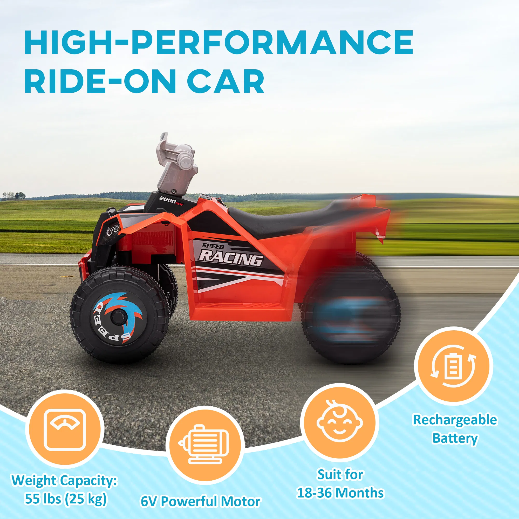 6V Quad Kids Electric Car with Wear-resistant Wheels, for Boys and Girls Aged 18-36 Months, Red photo 6