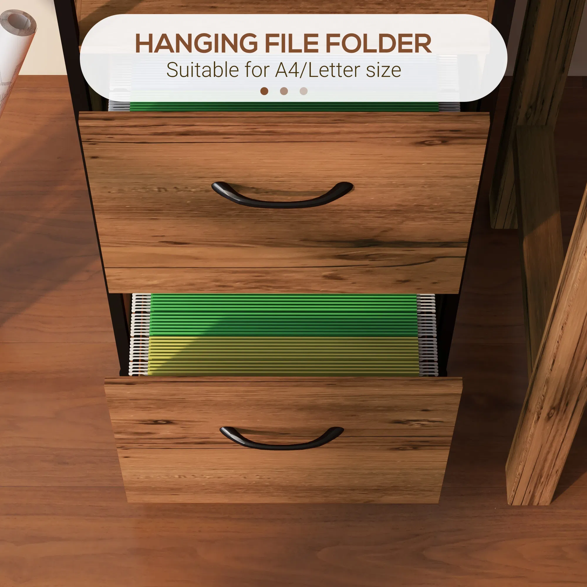 Vertical Filing Cabinet, Tall File Cabinet with 2 Drawers, Hanging Bars for Letter and A4 Size, Rustic Brown photo 4