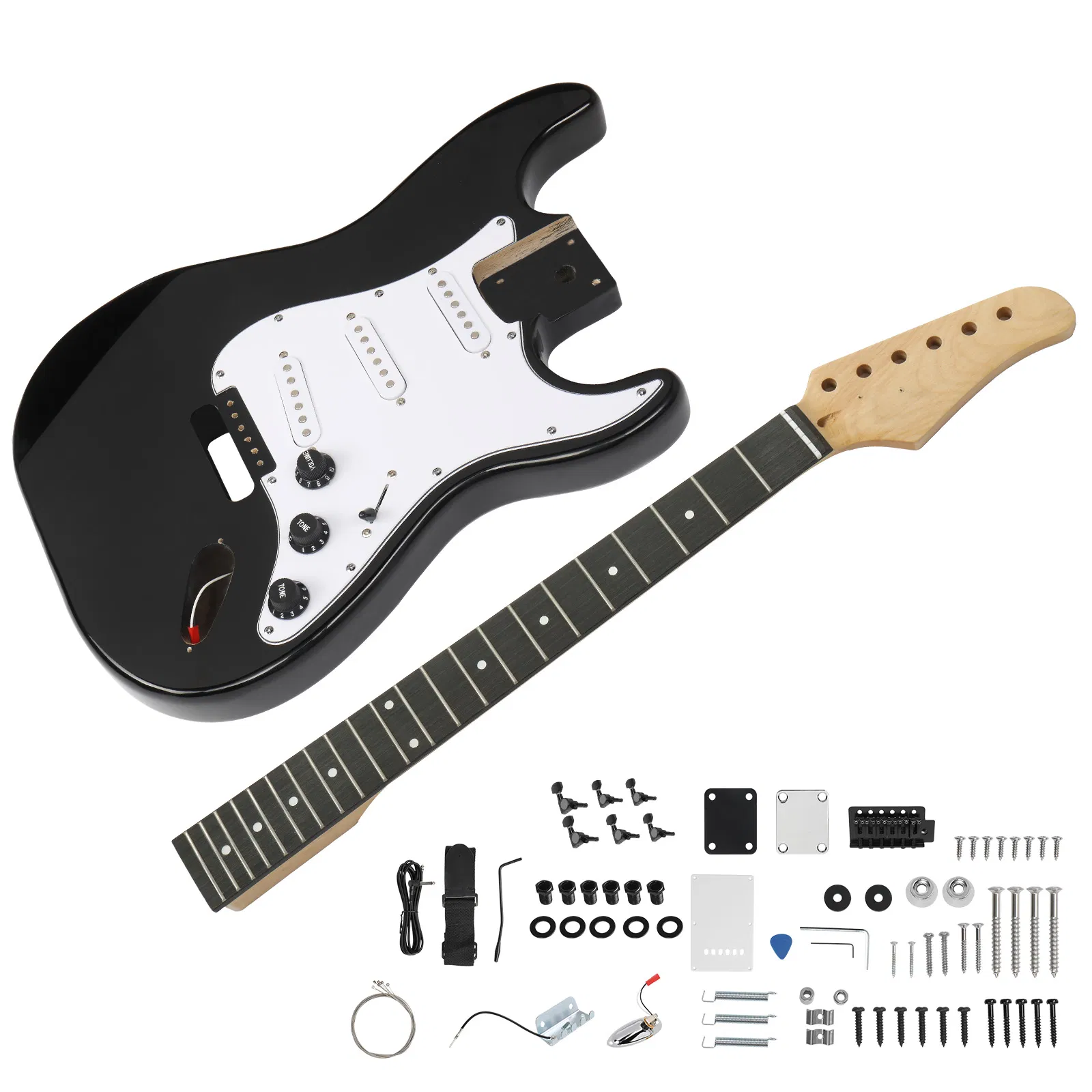 DIY 6 String ST Style Electric Guitar Kits with Mahogany Body, Maple Neck and Accessories Black photo 1