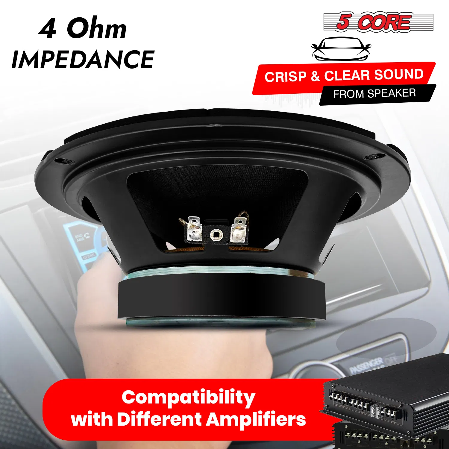 5Core 8 Inch Midrange Door Speaker 500W Subwoofer w Aluminum Bullet 4Ω/8Ω Sub Woofer photo 3